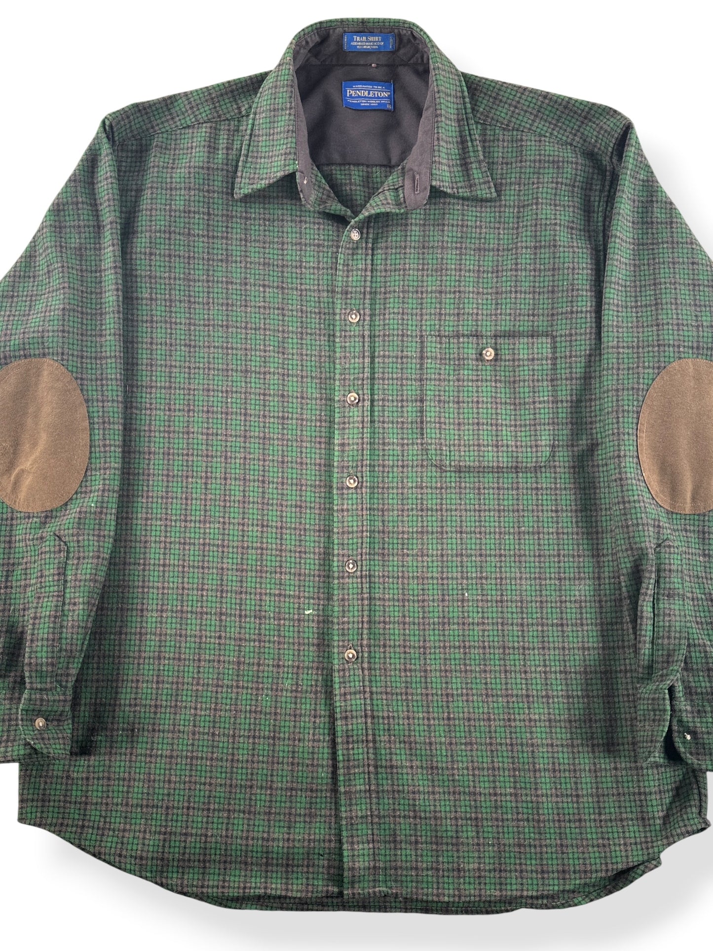 Front Close Up of Vintage Made in Mexico Green & Brown Pendleton Flannel SZ XL