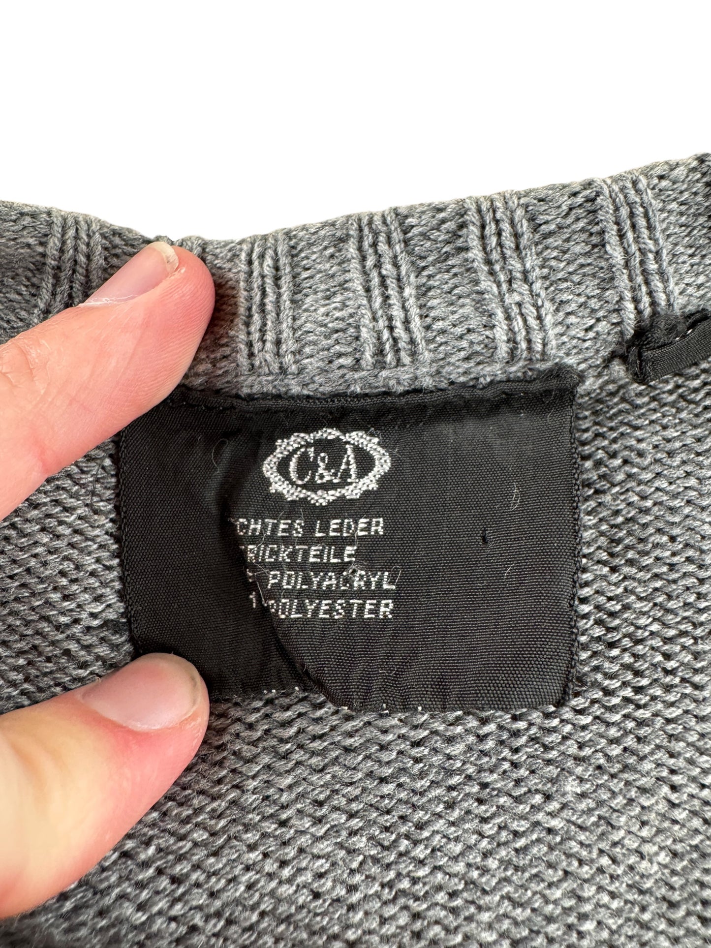 Label on Vintage 70s Suede/Acrylic Sweater SZ L (Fits S)