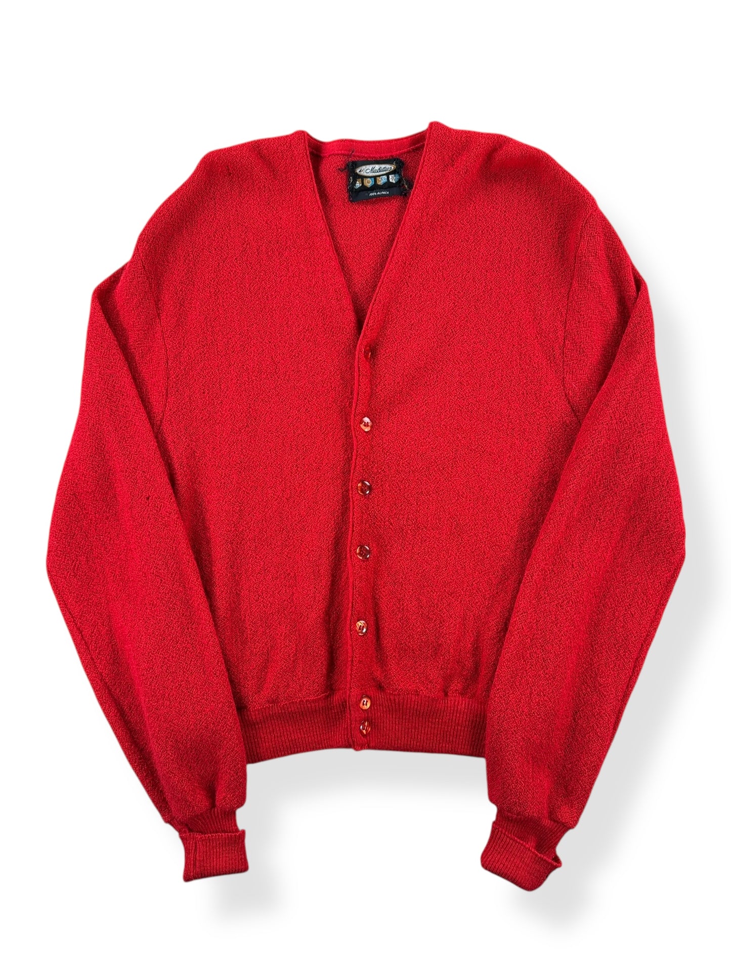 Front of Vintage Manhattan Red Alpaca Cardigan SZ S AS IS