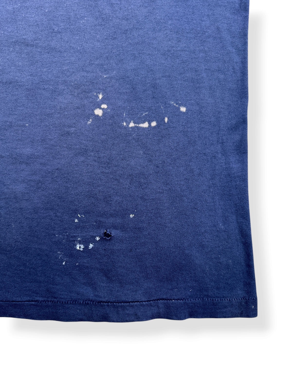 Wear on Back of Vintage Distressed Navy Blue Pocket Tee SZ L