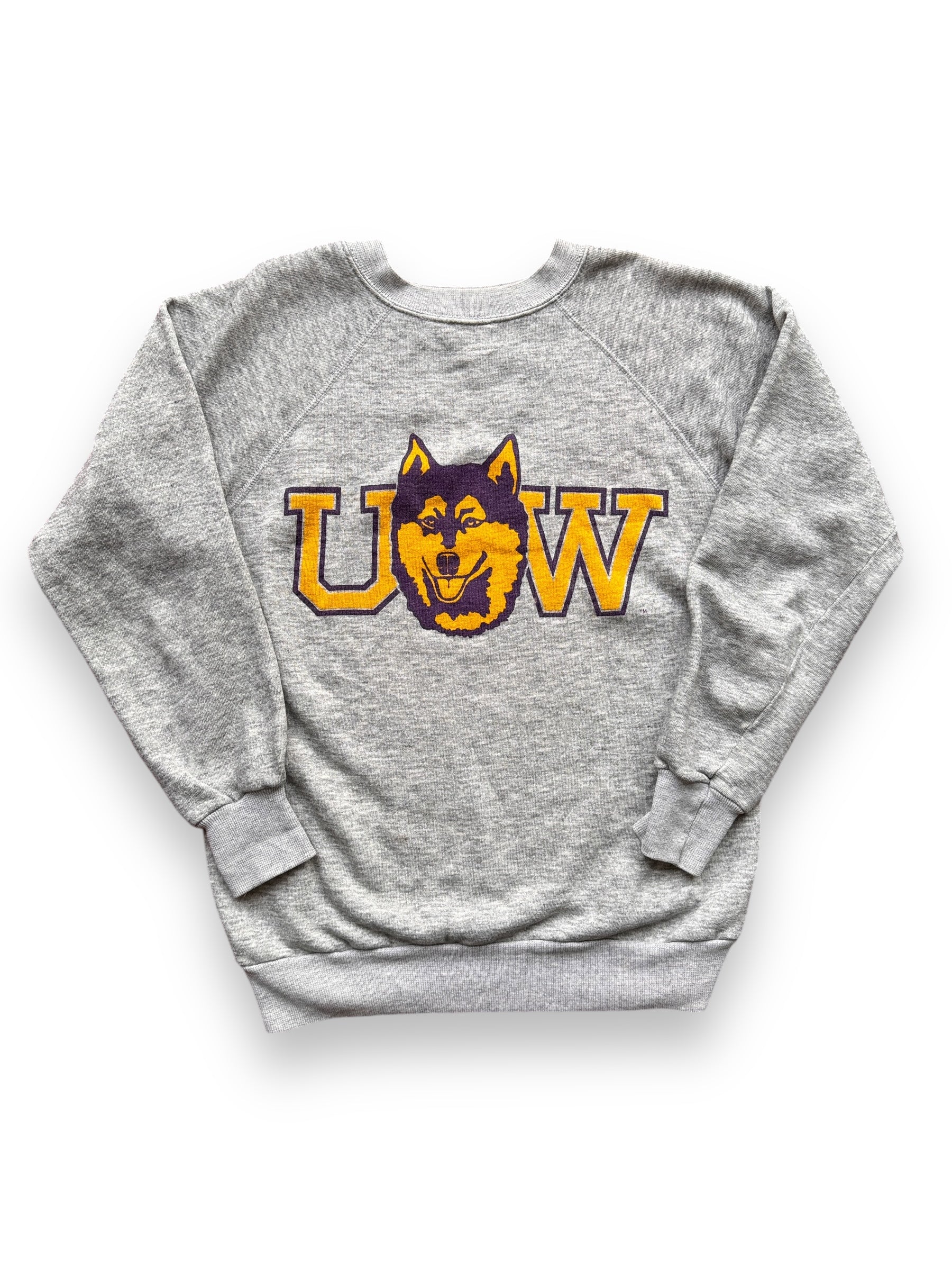 front of Vintage University of Washington Husky Crewneck SZ S