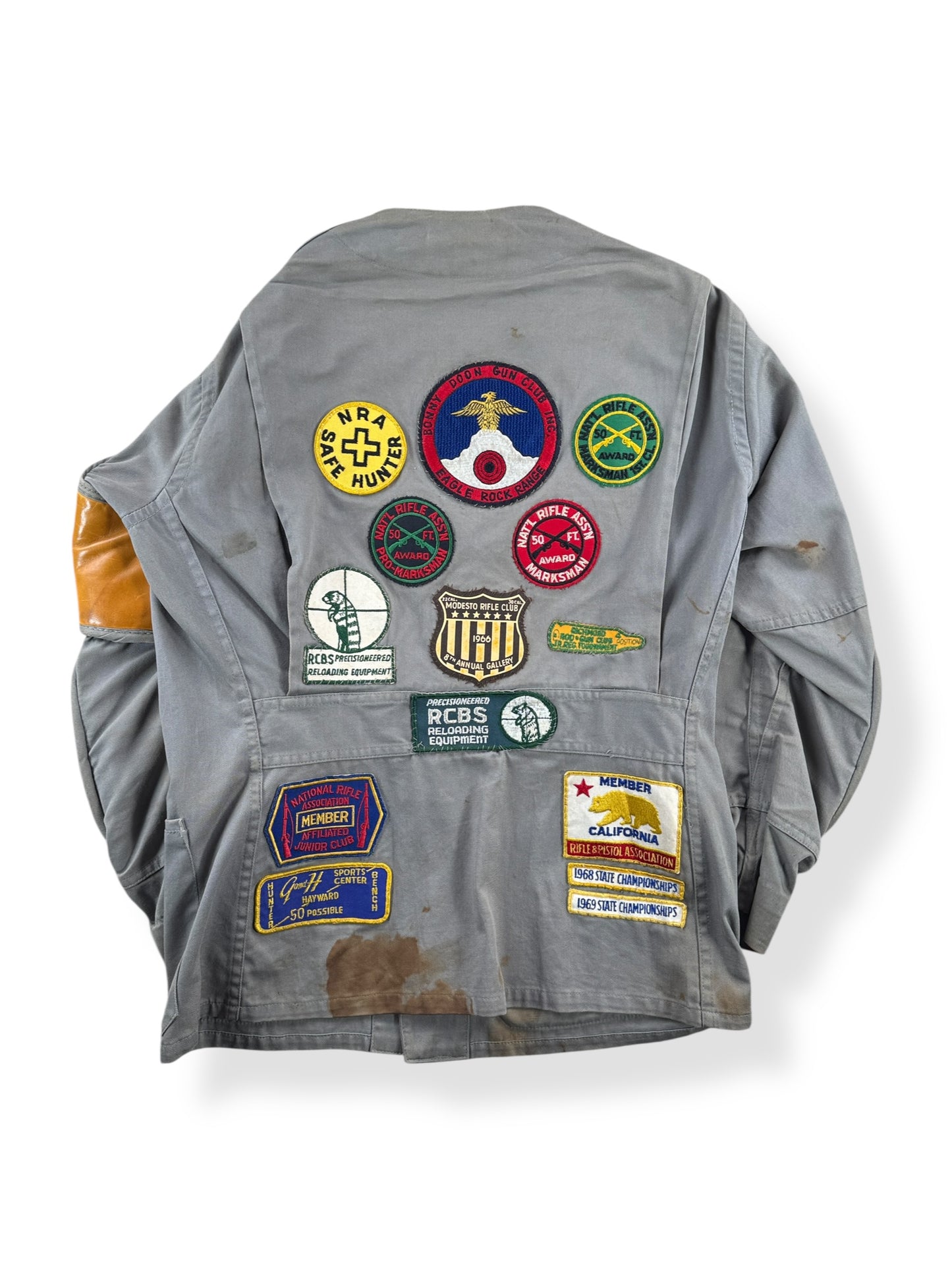 Back of Vintage 10-X Shooting Jacket w/ Patches SZ L (Fits S)