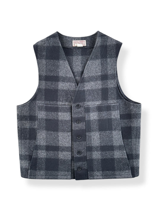 Front of Vintage Filson Black & Grey Style 20 Wool Vest SZ 44