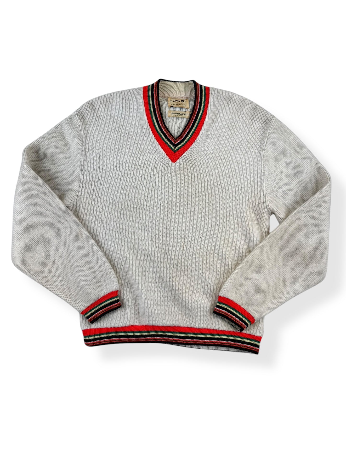 Front view of 1950s Arrow Orlon V-Neck Sweater M