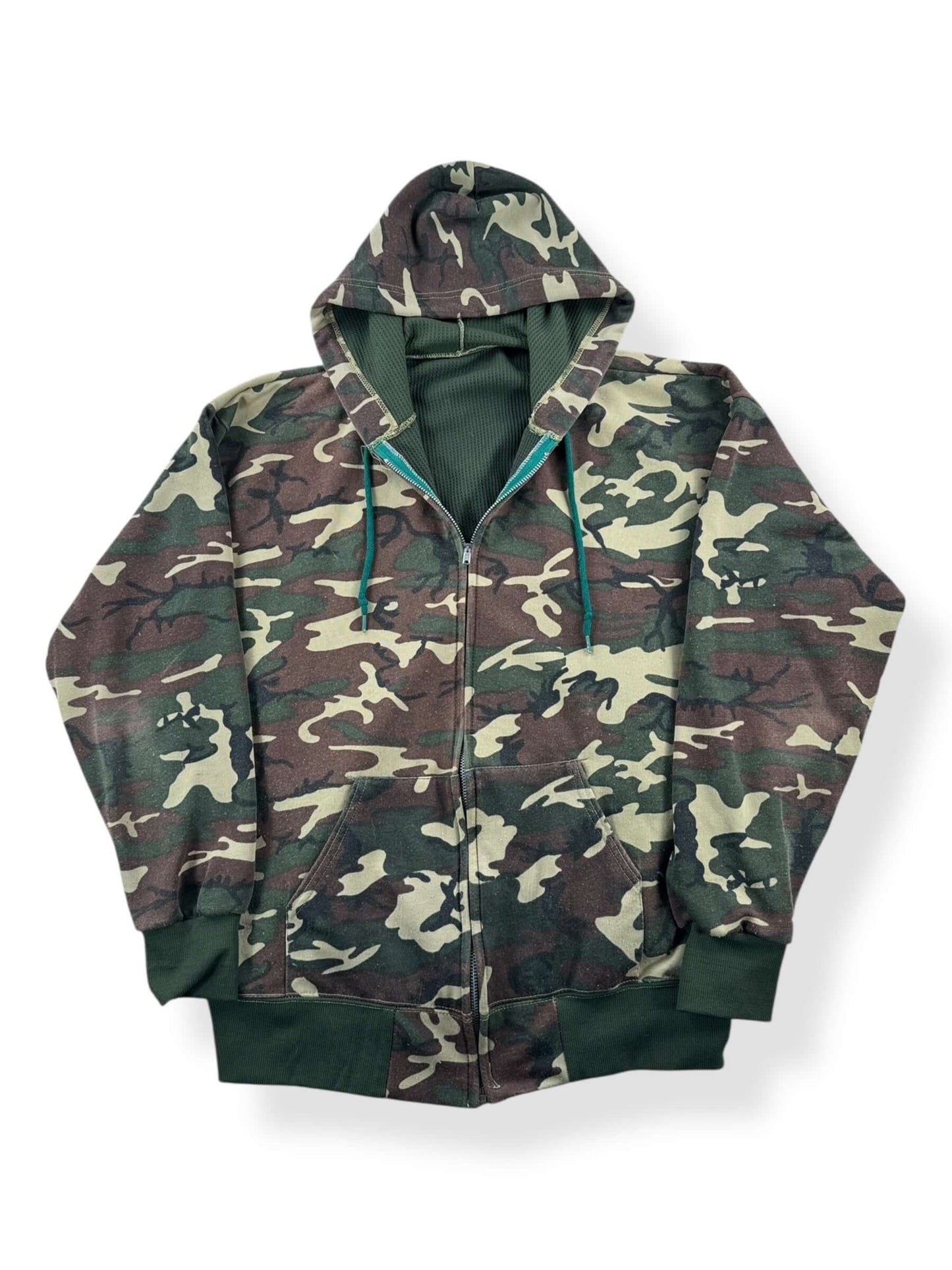 Front of Vintage Camo Waffle Lined Zip Up Sweatshirt SZ XL