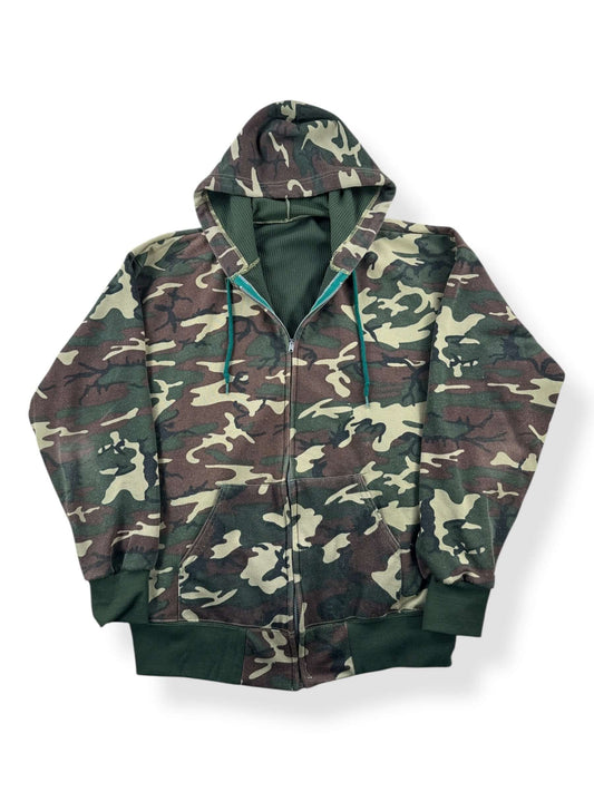 Front of Vintage Camo Waffle Lined Zip Up Sweatshirt SZ XL