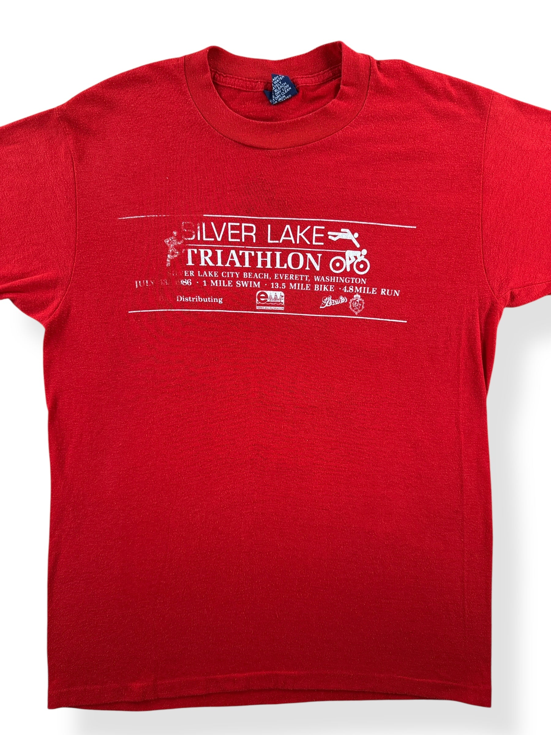 Front Close Up of Vintage Stroh's Triathalon Tee SZ M