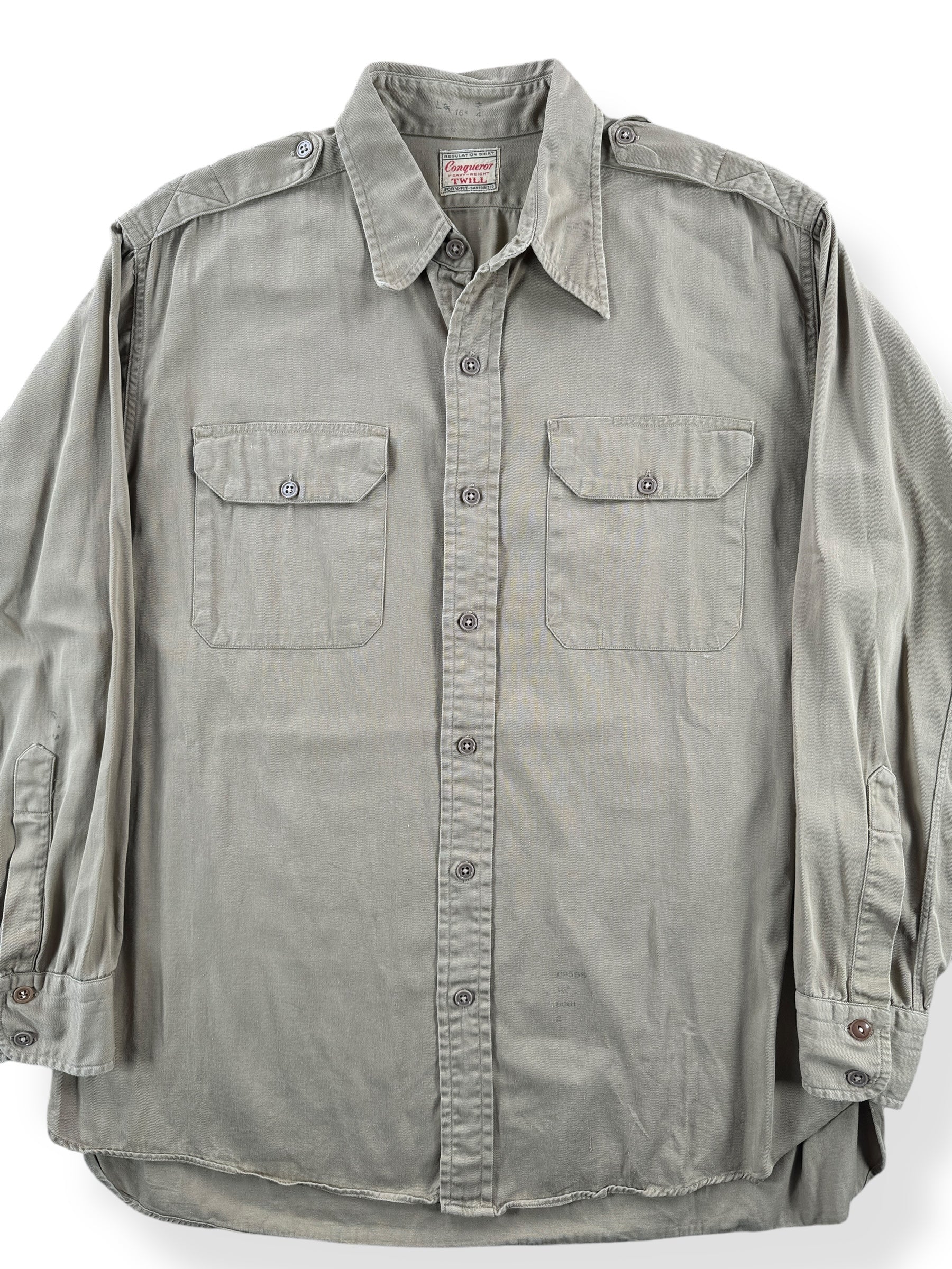 Front Close Up of Vintage Conqueror Heavy Weight Twill Shirt SZ XL