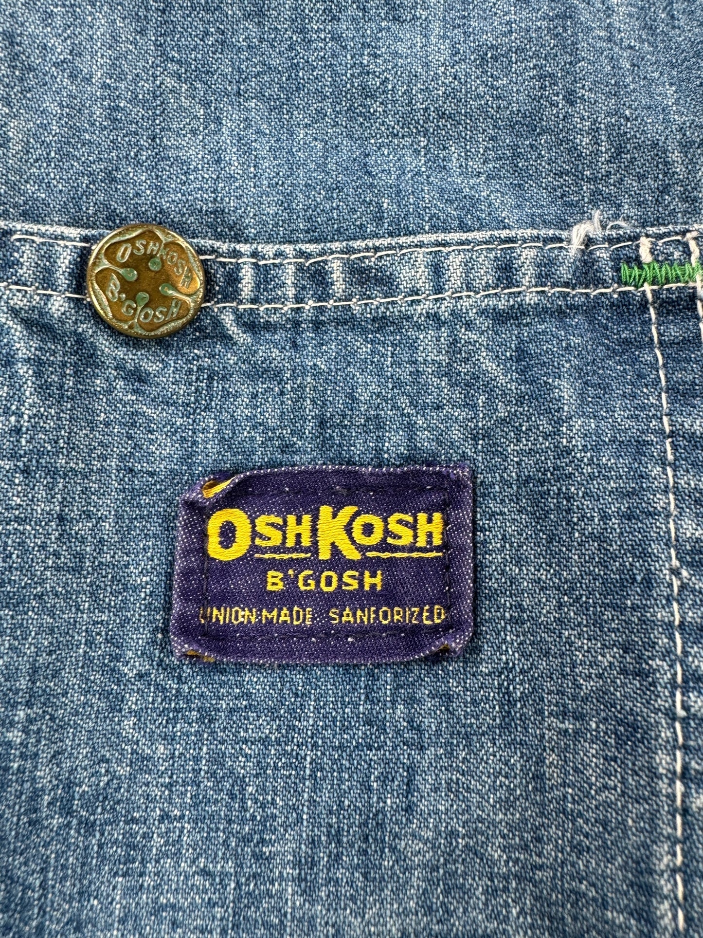 Label on Vintage Osh Kosh Denim Chore Coat SZ 42