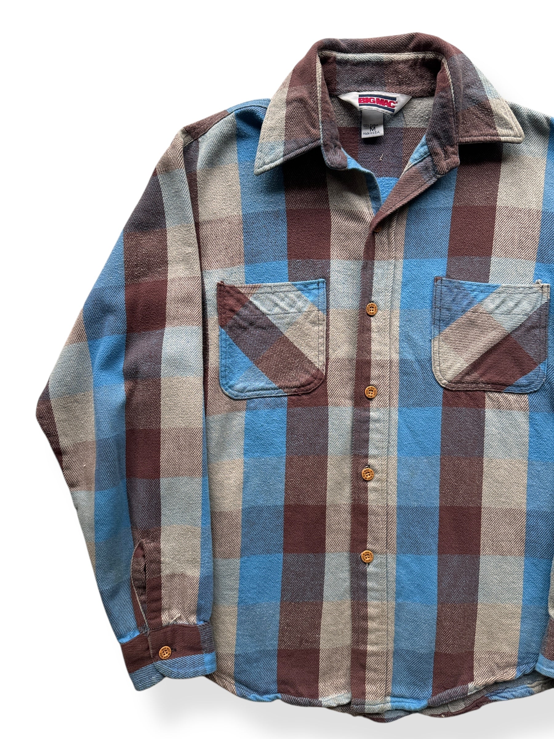 Front Right of Vintage Blue and Maroon Big Mac Cotton Flannel SZ M