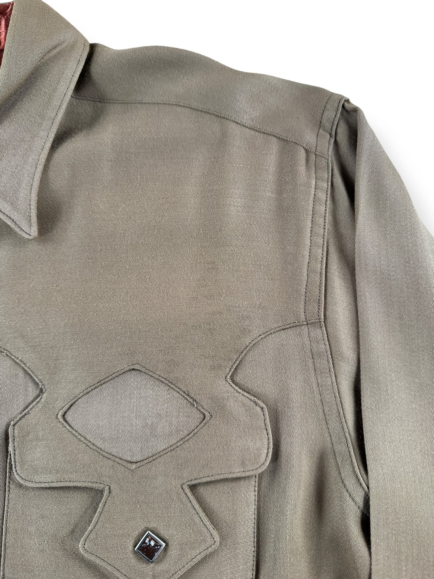 Wear on Vintage Rayon Gabardine Panhandle Slim Pearl Snap SZ L