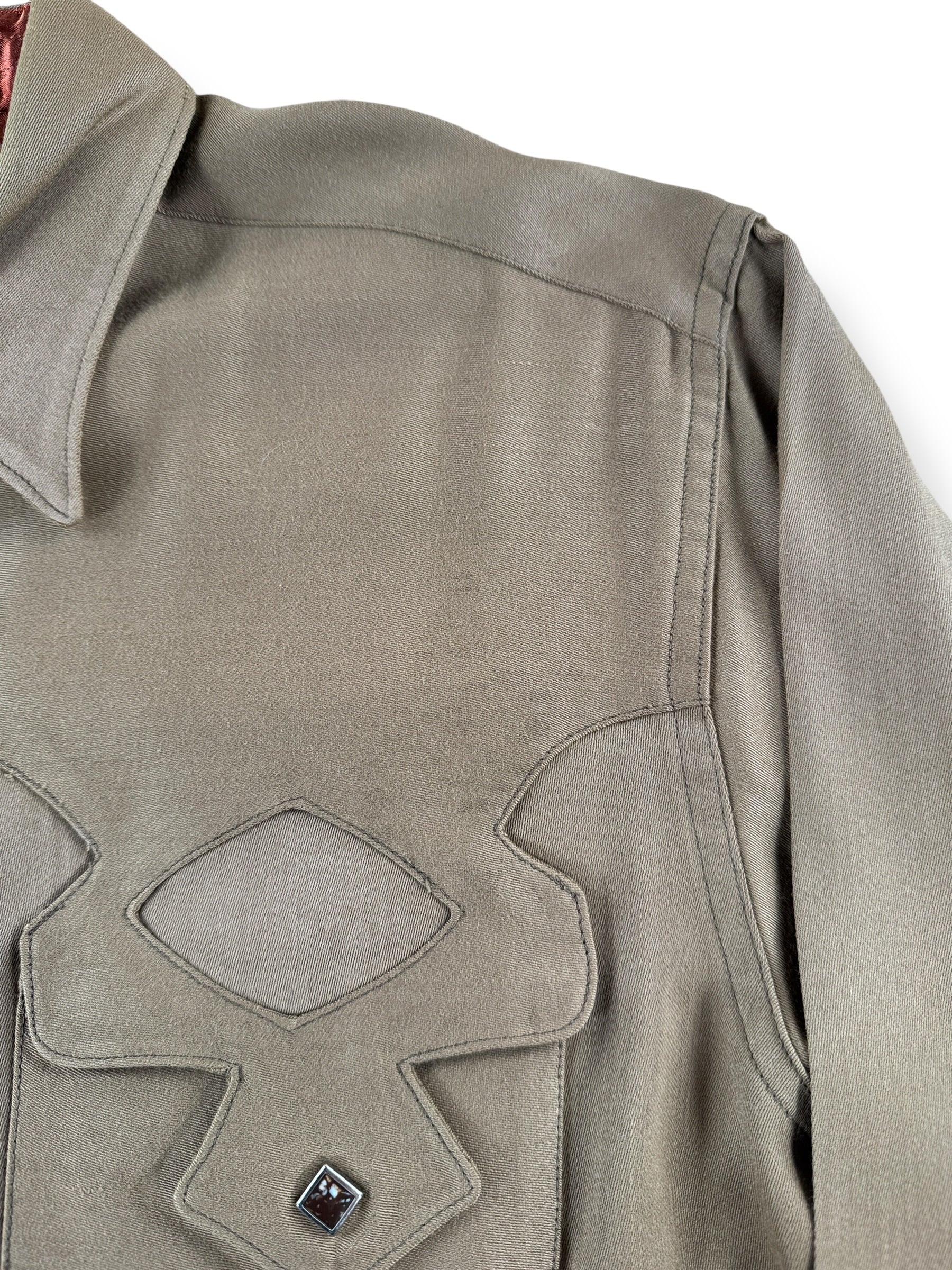 Wear on Vintage Rayon Gabardine Panhandle Slim Pearl Snap SZ L