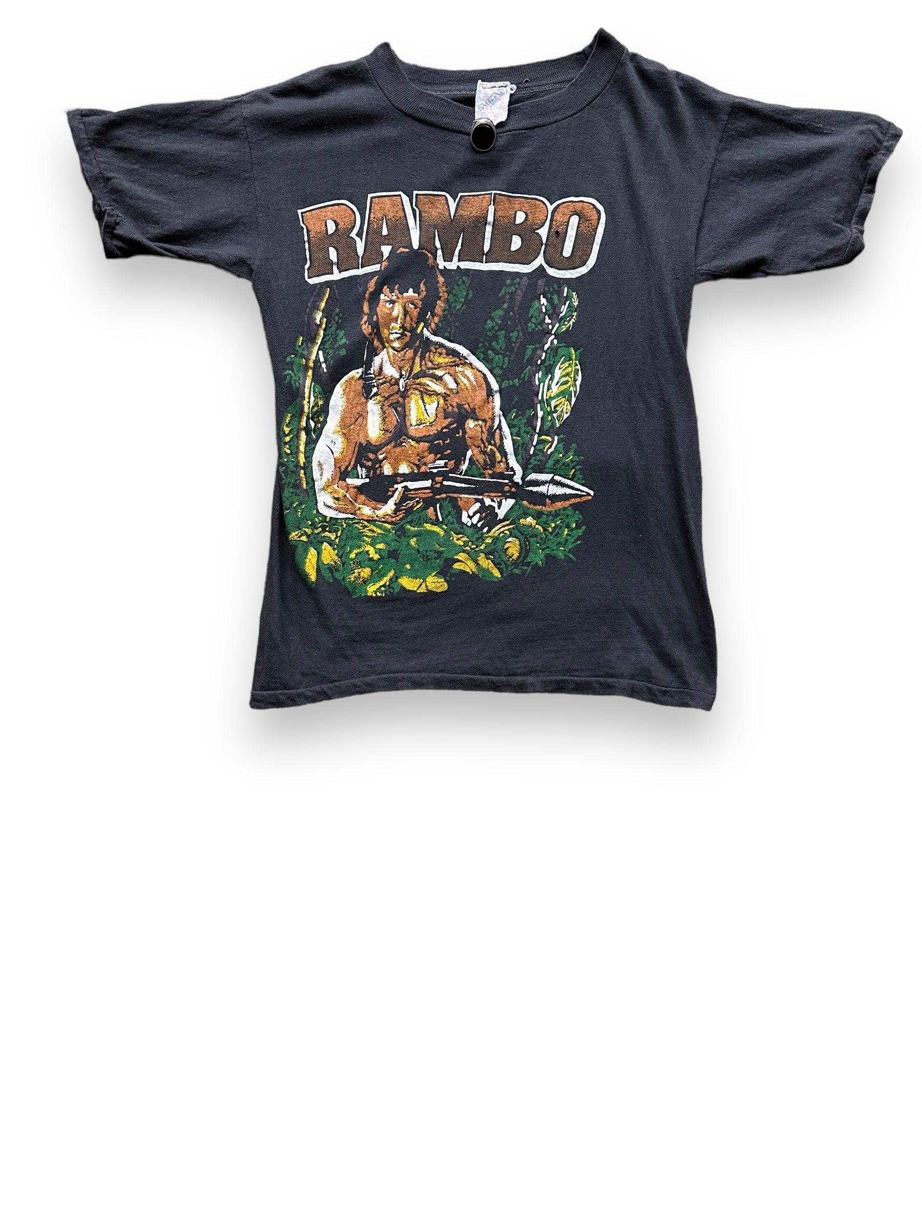 Front View of Vintage Sylvester Stallone Rambo T-Shirt SZ L |  Vintage John Rambo Tee Seattle | Barn Owl Vintage