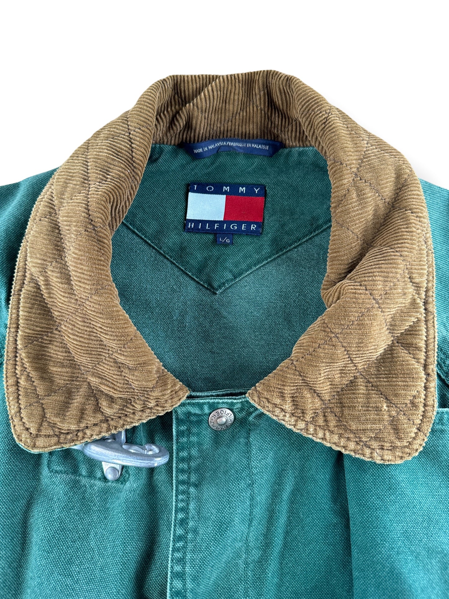 Tag on Vintage Tommy Hilfiger Fireman Clasp Canvas Coat SZ L