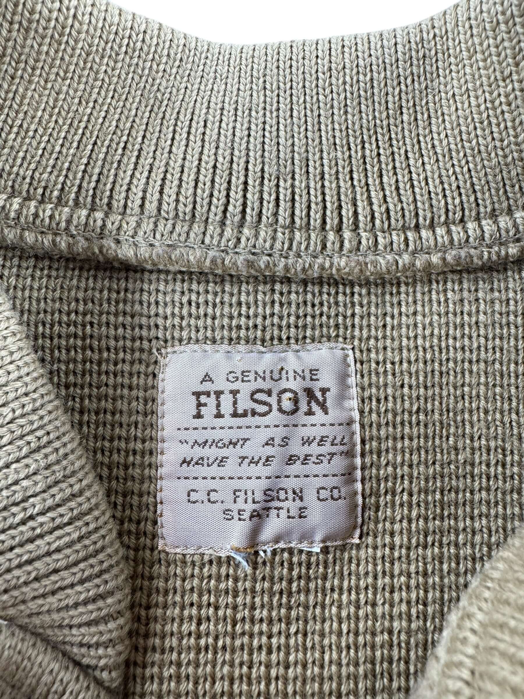 Label on Vintage Filson Waterfowl Henley Guide Sweater SZ XL