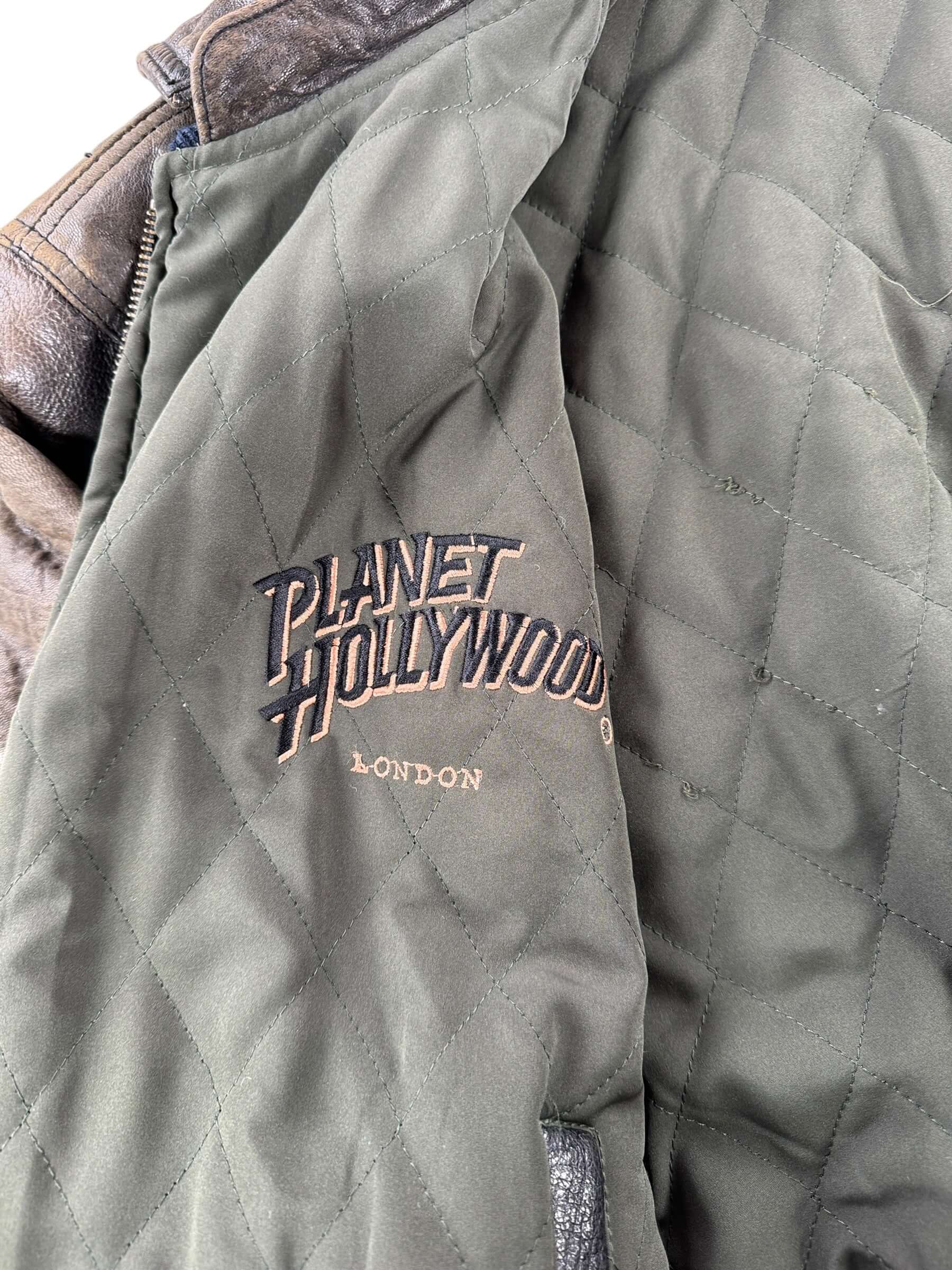 Embroidery on Inside of Vintage Planet Hollywood Leather Jacket SZ XL