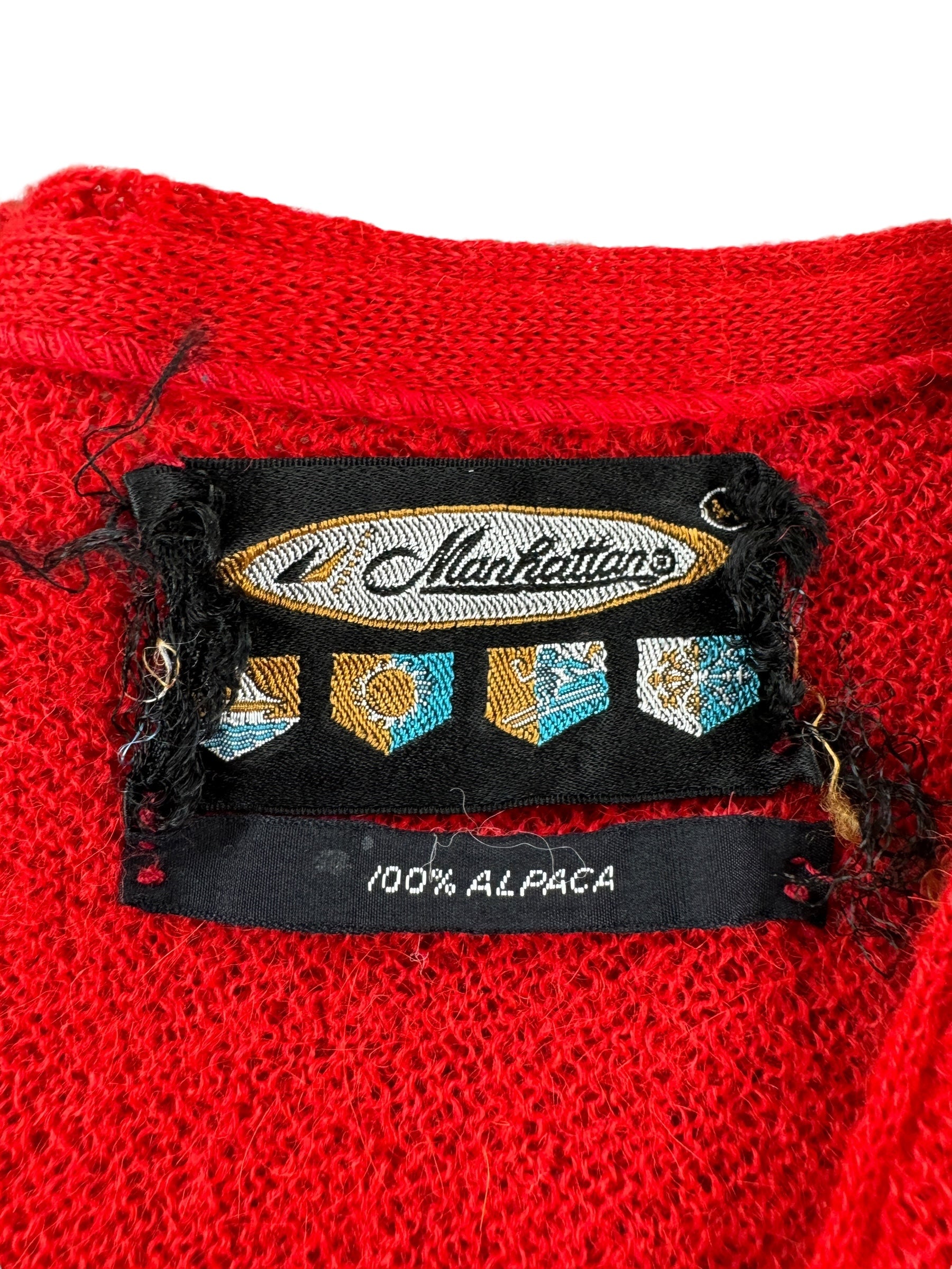 Tag on Vintage Manhattan Red Alpaca Cardigan SZ S AS IS