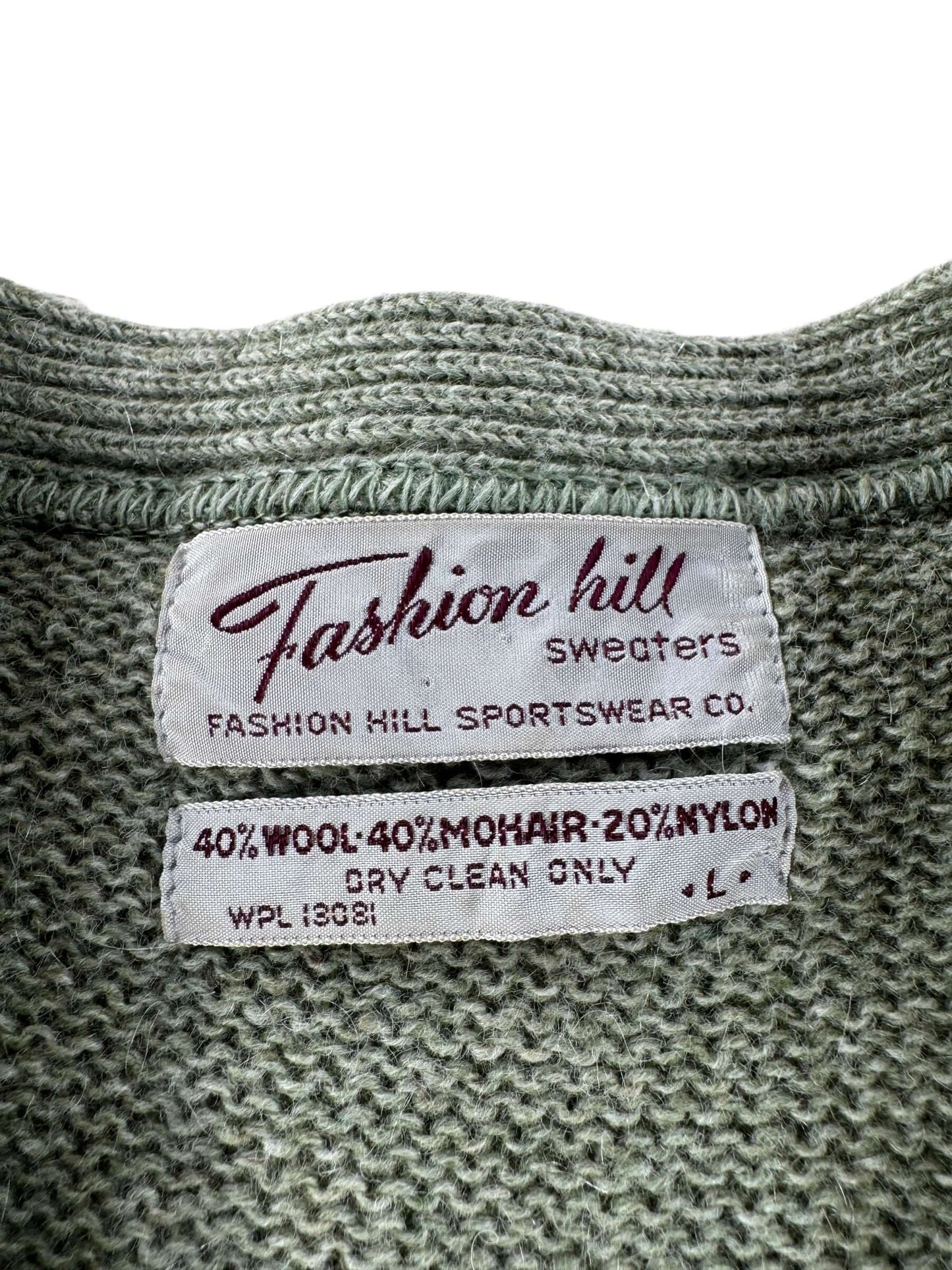 Label on Vintage Cobain Style Green Mohair Cardigan SZ L