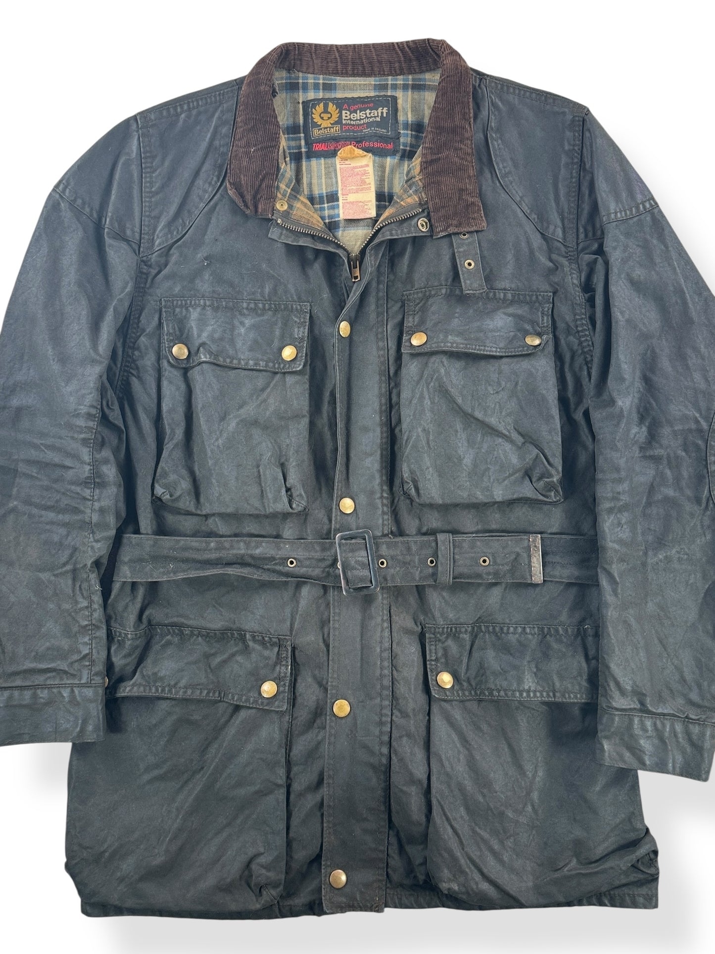 Front Close Up of Vintage Belstaff Trailmaster Waxed Cotton Jacket SZ XL