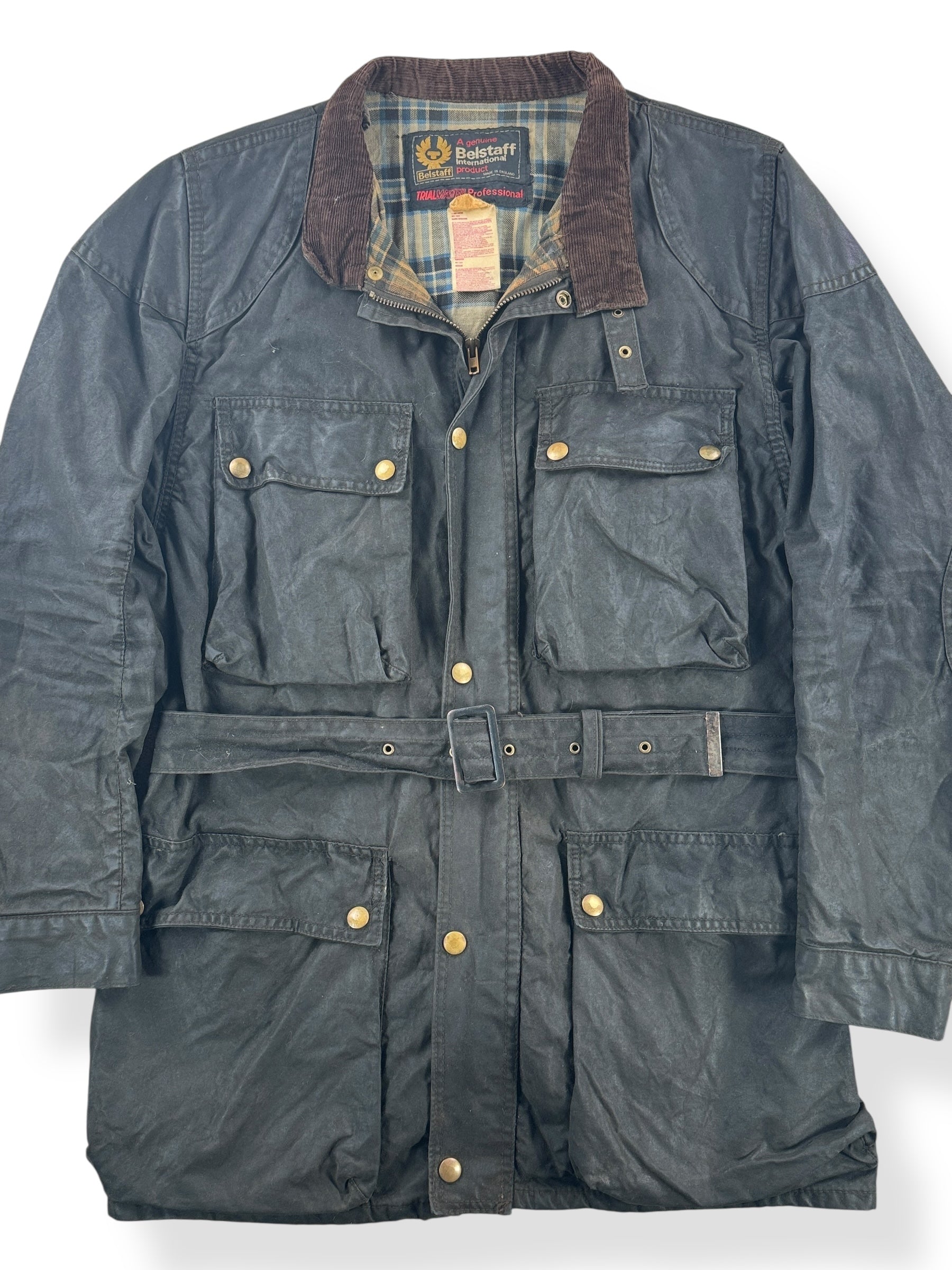 Front Close Up of Vintage Belstaff Trailmaster Waxed Cotton Jacket SZ XL