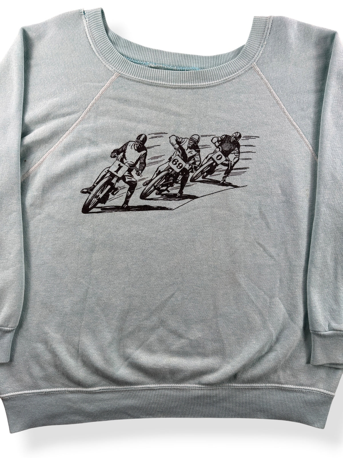 Close-up of Vintage 70’s LA Power Plant Biker Crewneck SZ M