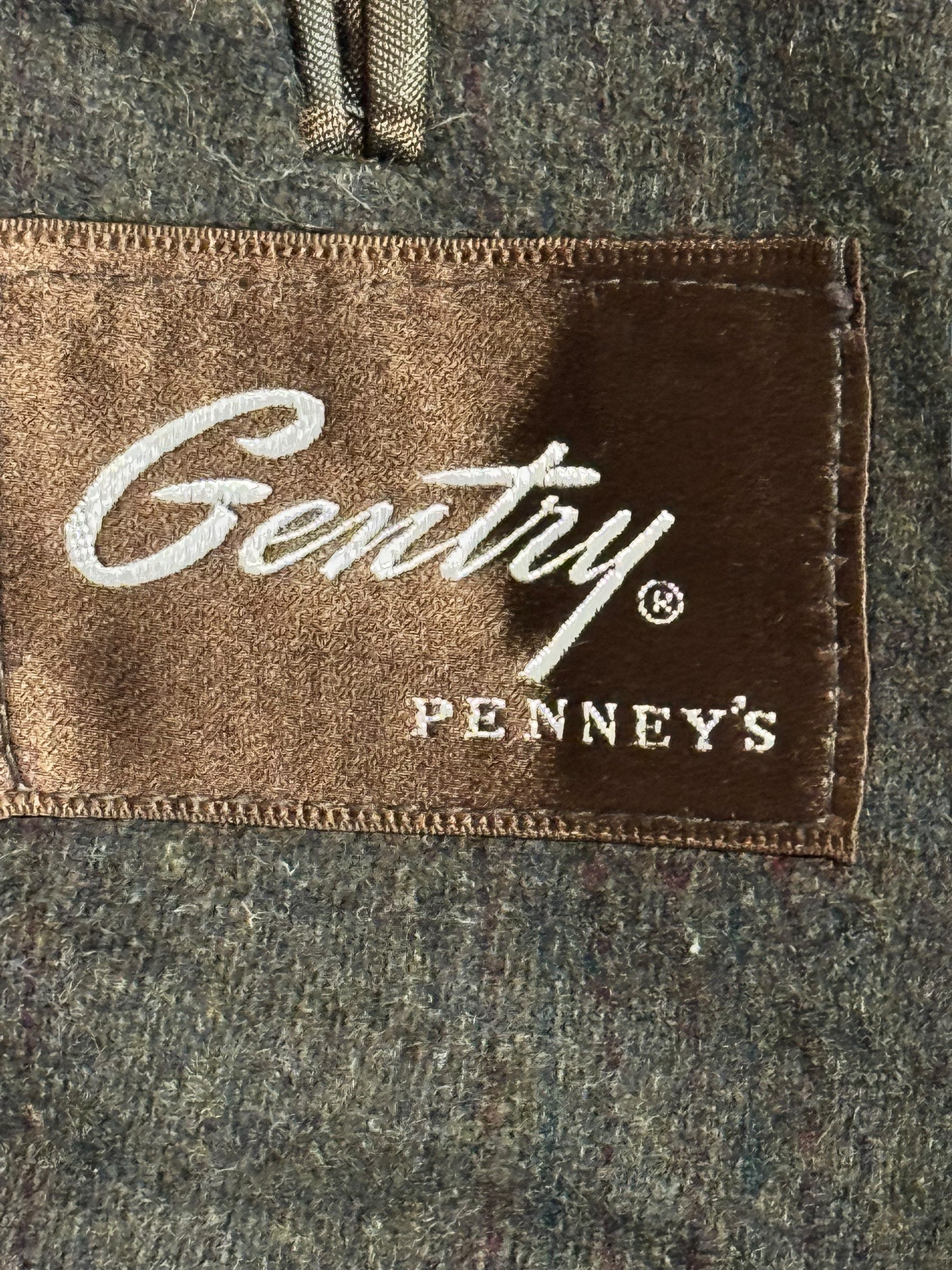 Tag view of 1960s Mens Gentry by Penney's Wool Over Coat M