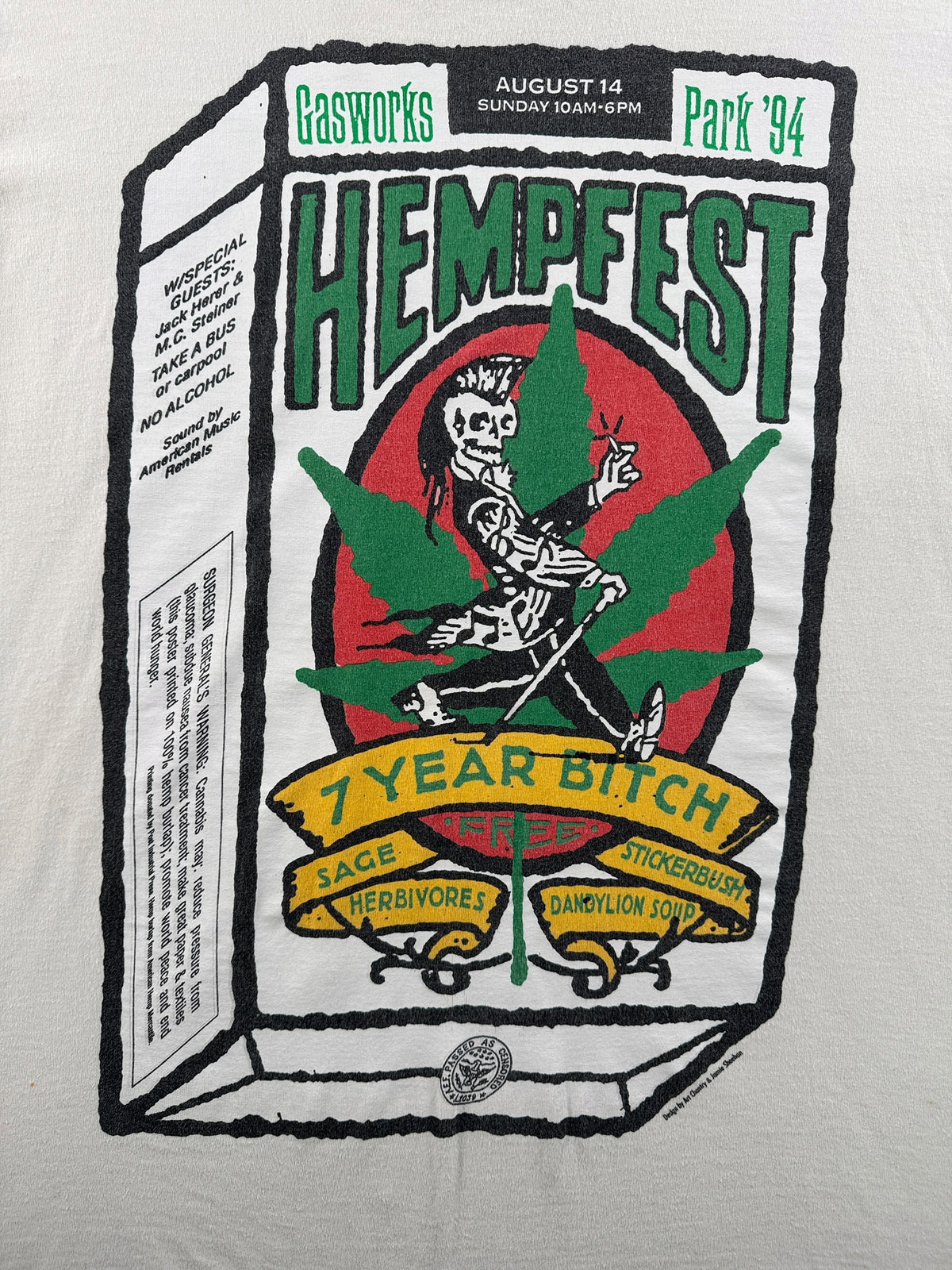 Front graphic on Vintage 7 Year Bitch Hempfest Tee SZ XL