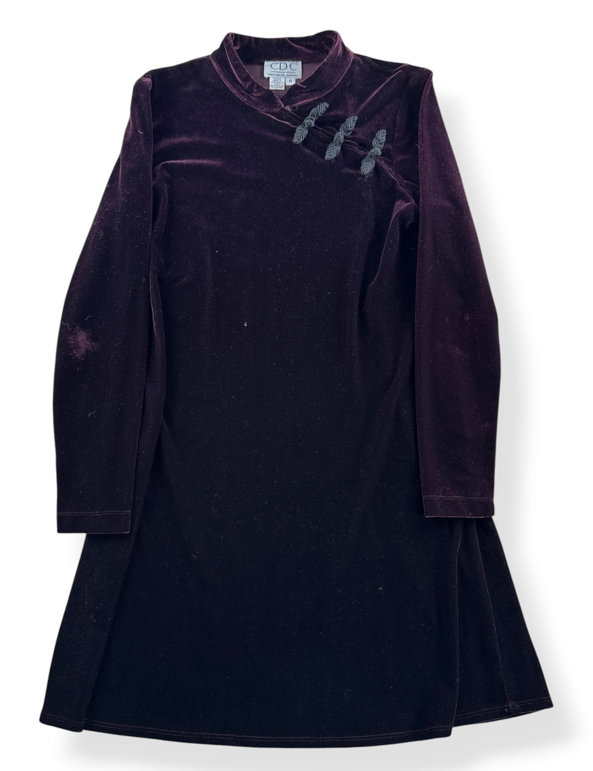 Close-up of Vintage Burgundy Velvet Midi Dress SZ M