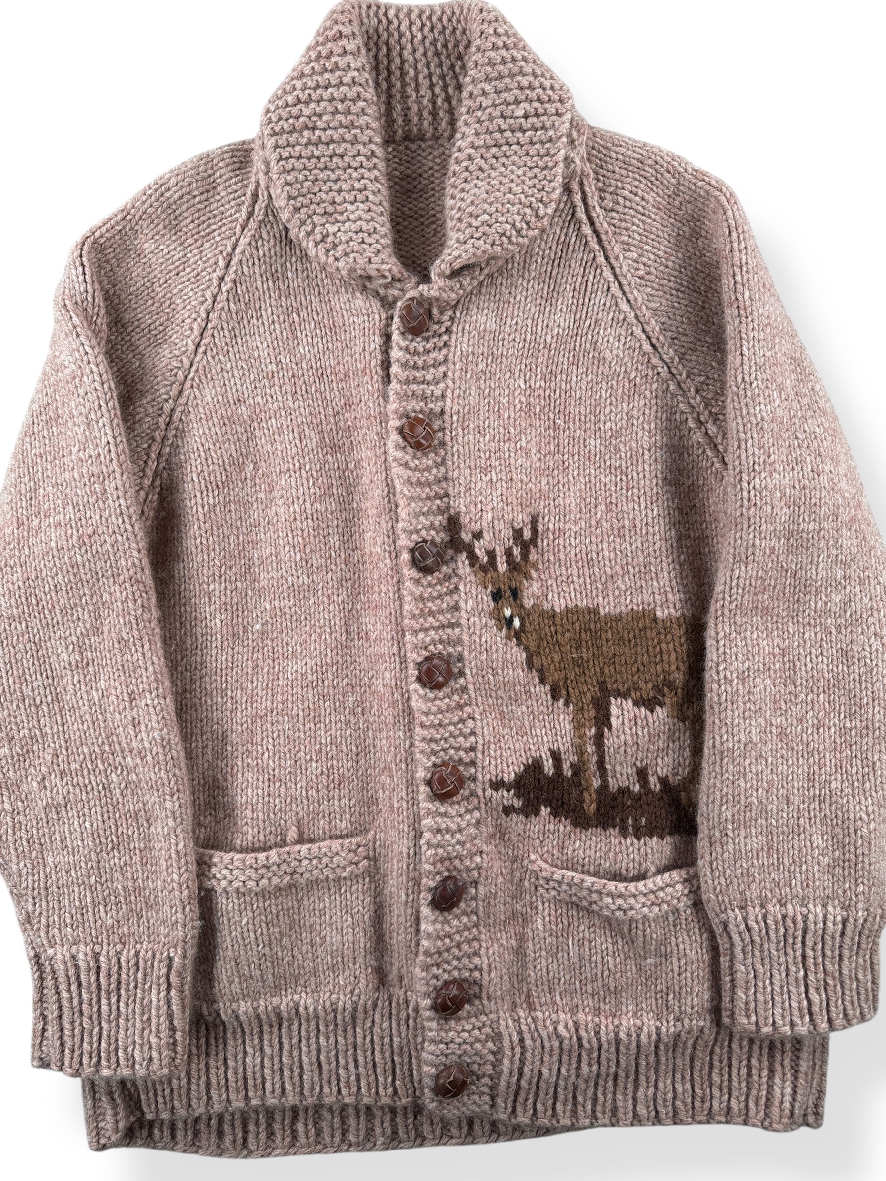 Front of Vintage Deer Button Cowichan Style Sweater SZ M