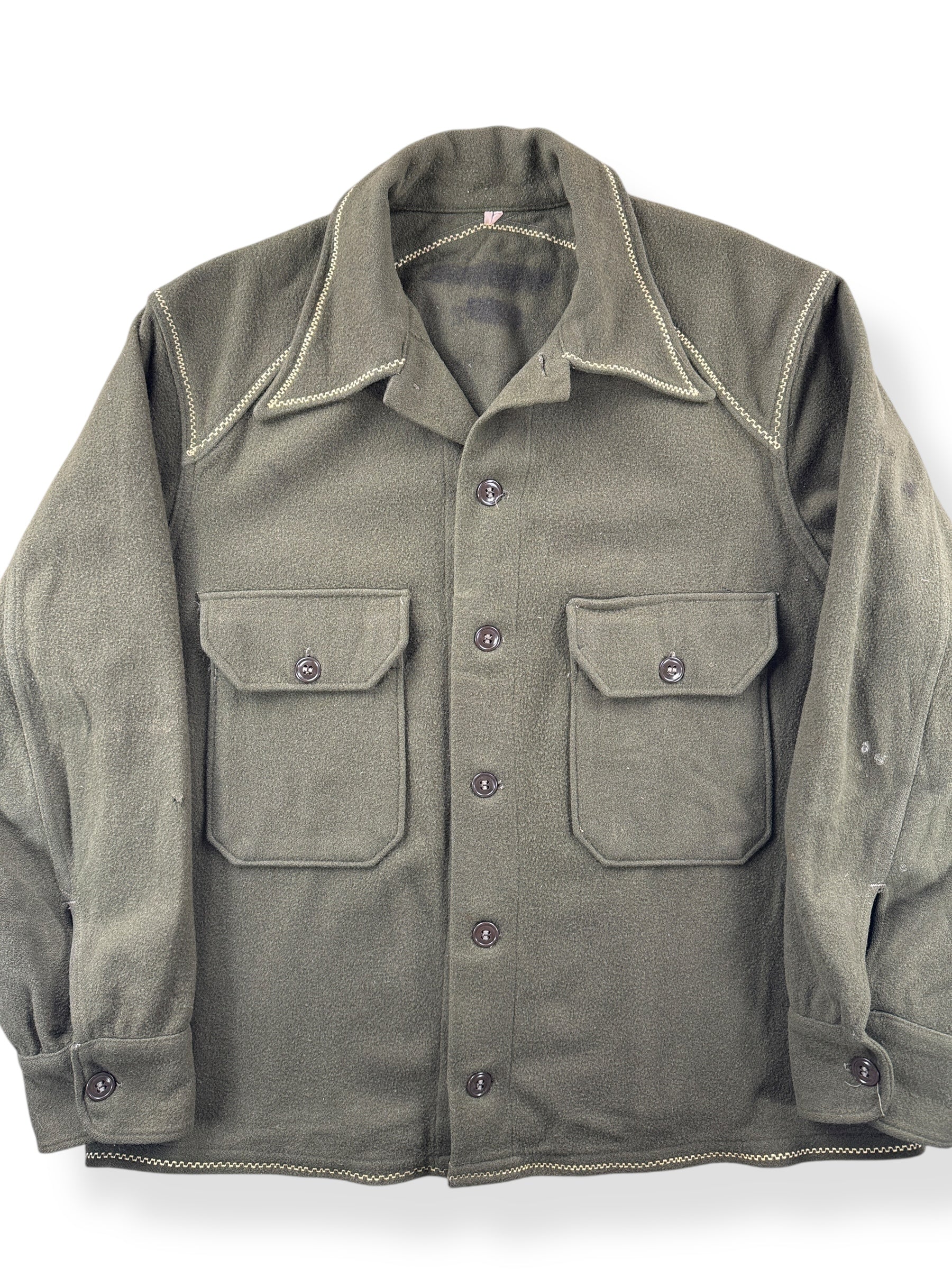 Front Close Up of Vintage Customized Korean War Wool Top SZ L