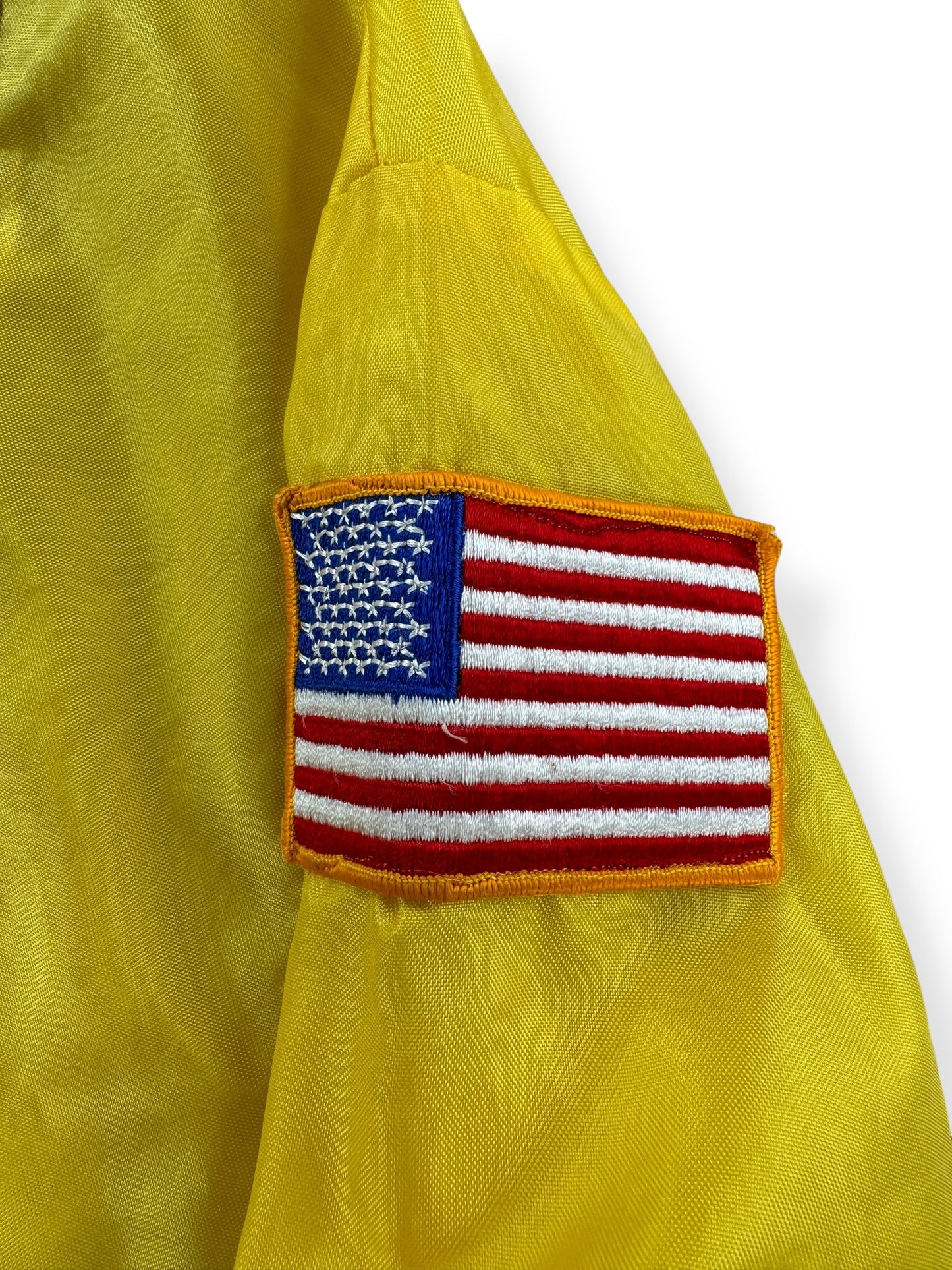 Patch on Vintage Chrysler Yellow Racing Jacket SZ S