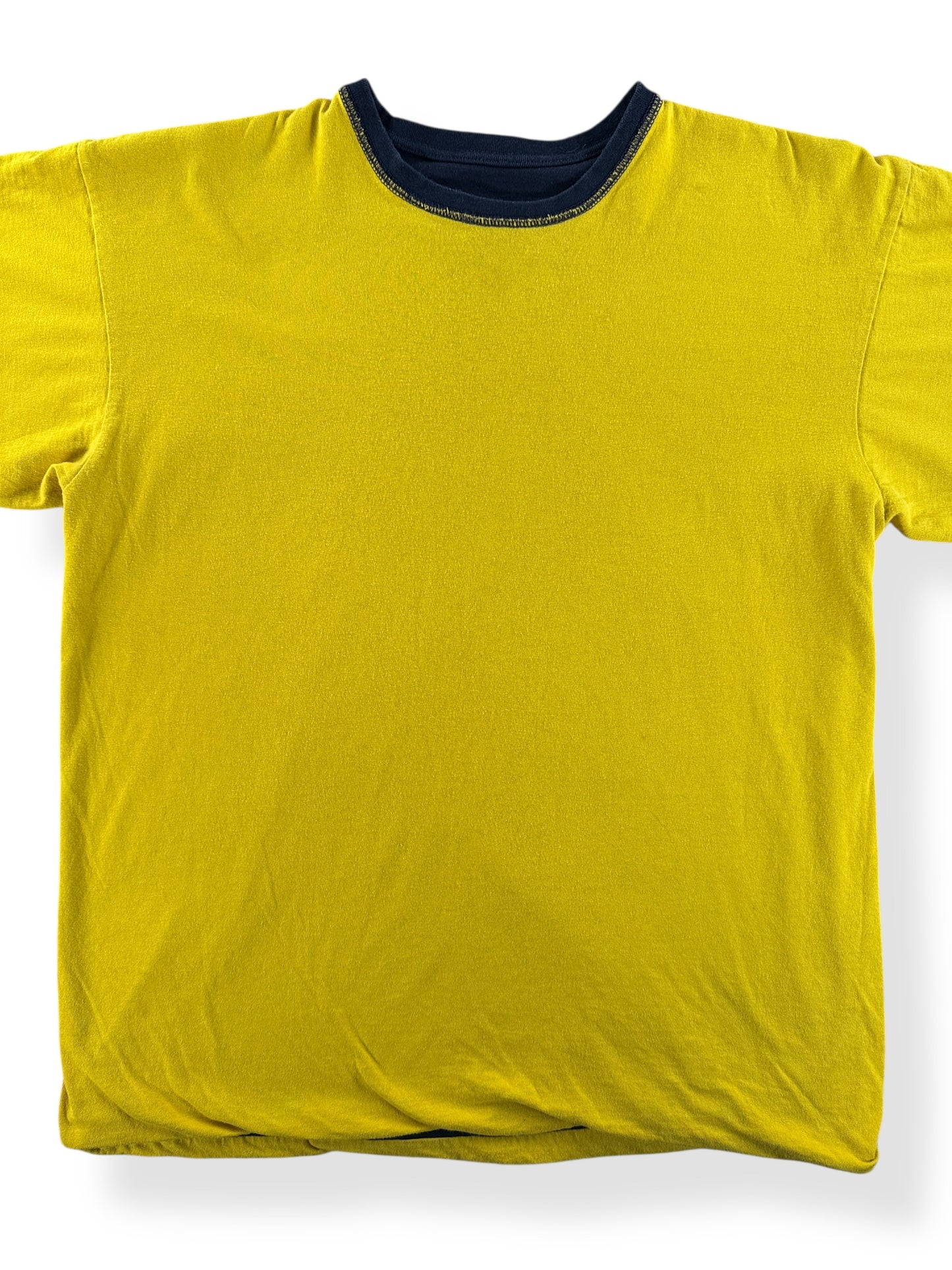 Front Close Up of Vintage Reversible Blue and Yellow Tee SZ XL