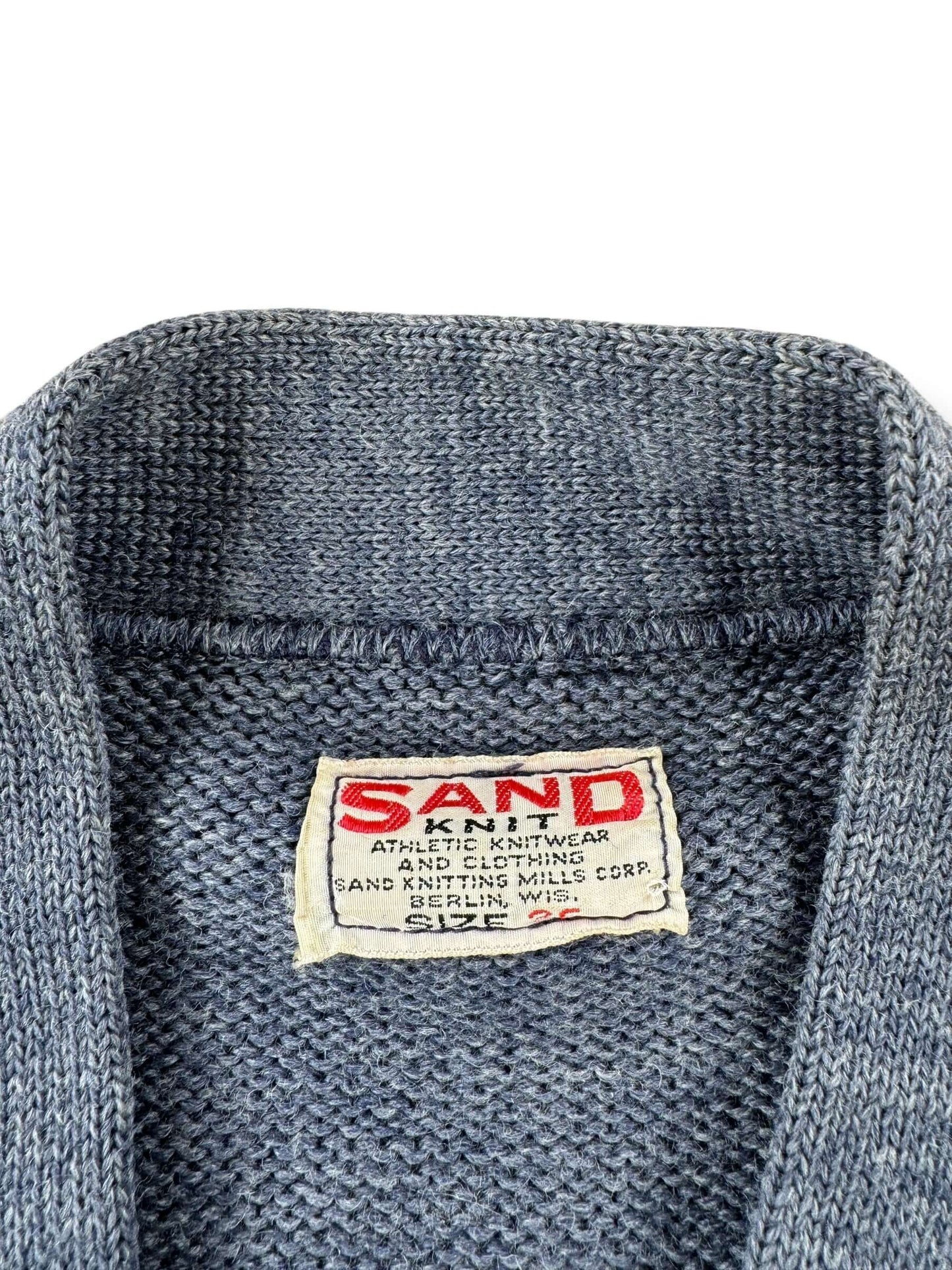 Tag on Vintage Sandknit Letterman 40s/50s Era Cardigan SZ 36
