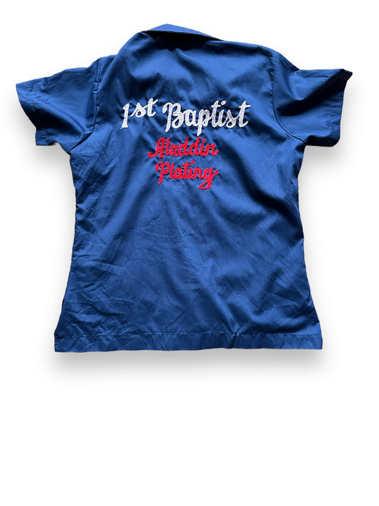 back of Vintage 1st Baptist Aladdin Plating Ladies Bowling Shirt SZ 36 | Vintage Bowling Shirt Seattle | Barn Owl Vintage Seattle