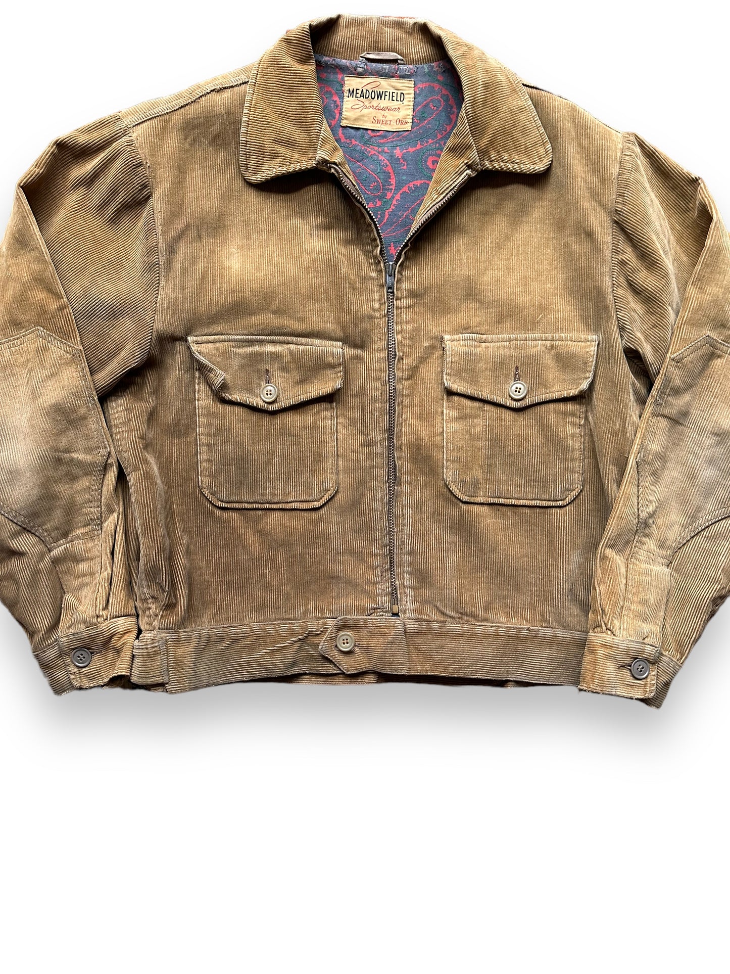 Front Detail on Vintage Meadowfield by Sweet Orr Corduroy Jacket SZ L | Vintage Corduroy Jacket Seattle | Barn Owl Vintage