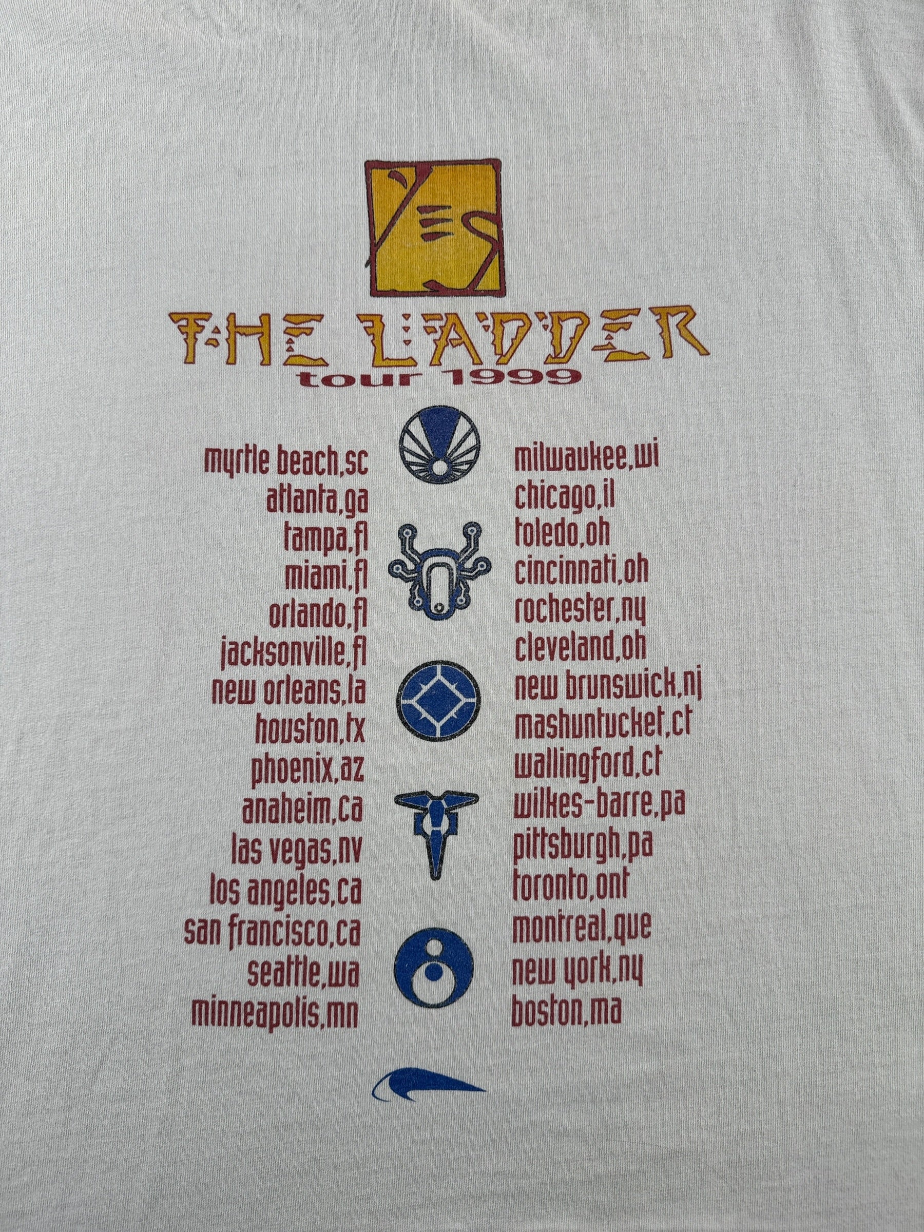 Back Graphic of Vintage 1999 Yes The Ladder Tour Long Sleeve Tee SZ XL