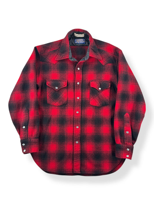 Front of Vintage Pendleton Shadow Plaid Pearl Snap Flannel SZ M