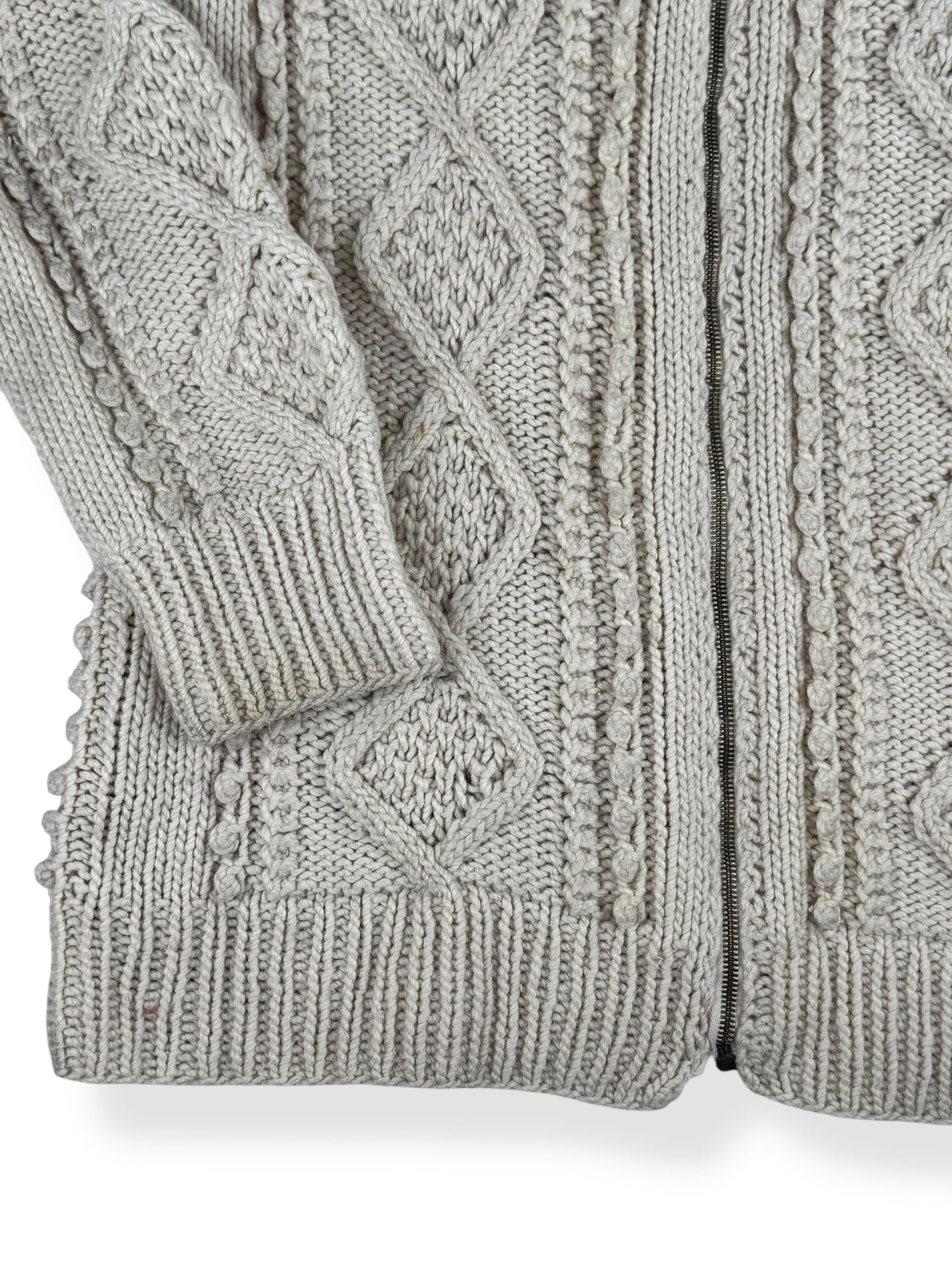 1940s Handmade Cable Knit Zip Up X-XL