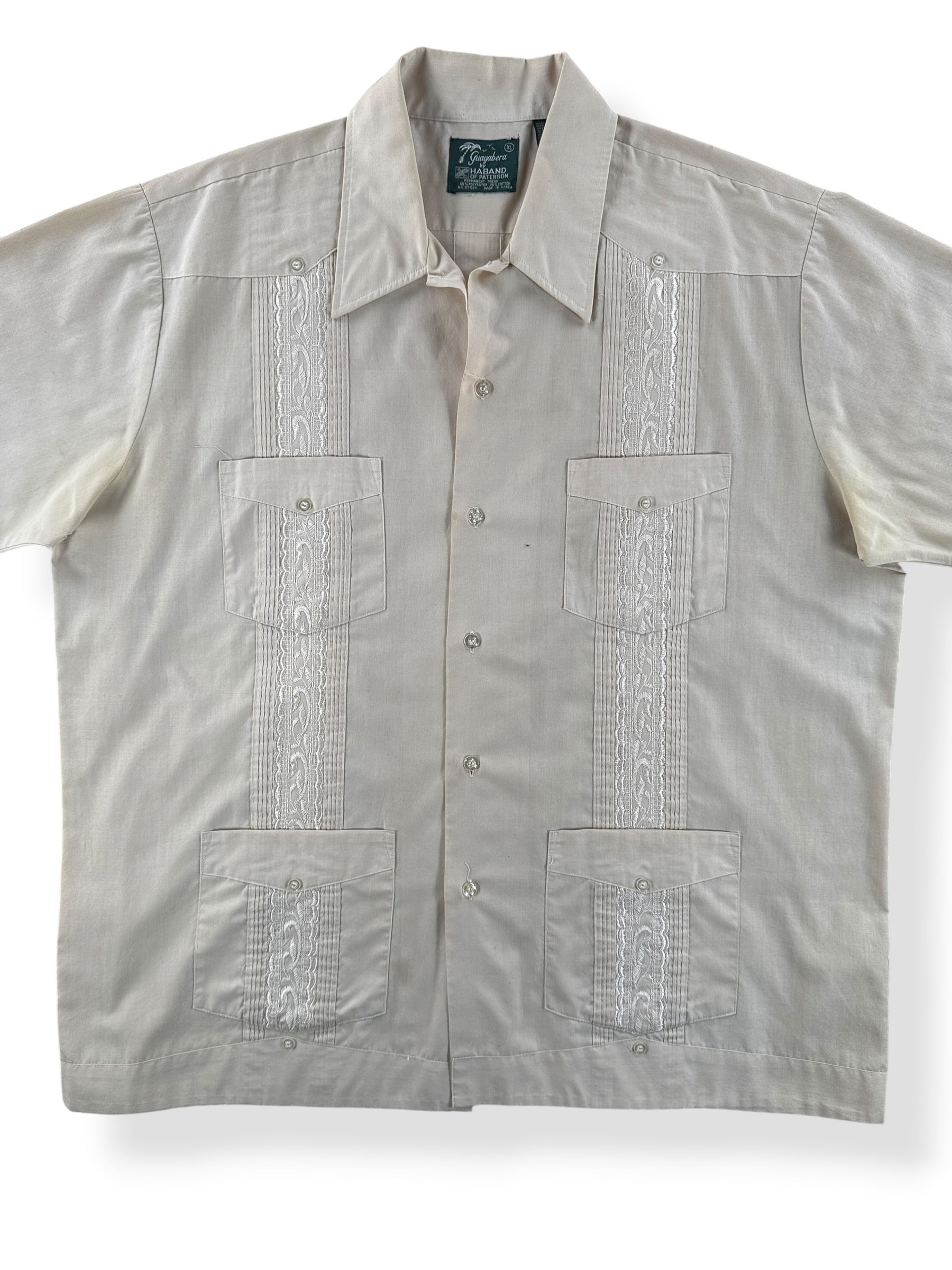 Front Close Up of Vintage Haband Guayabera Shirt SZ XL