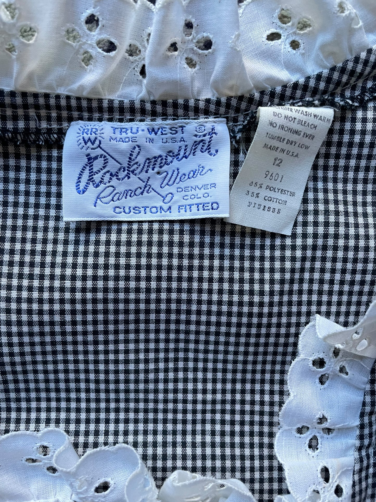 Tag view of 1980s Rockmount Gingham Square Dancing Dress SZ S-M