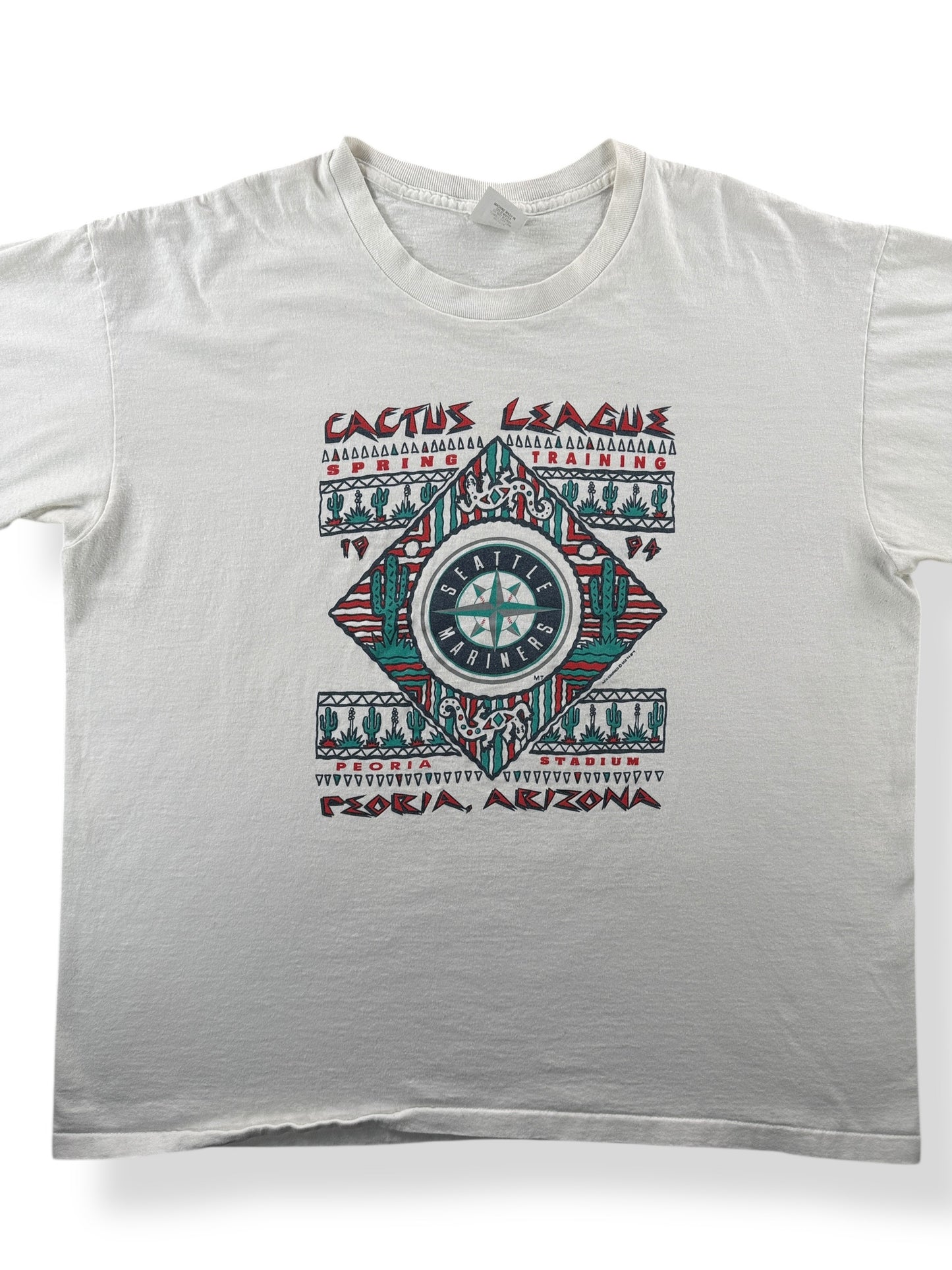 Front Close Up of Vintage Mariners Spring Training '94 Cactus League Tee SZ XXL (Fits XL)