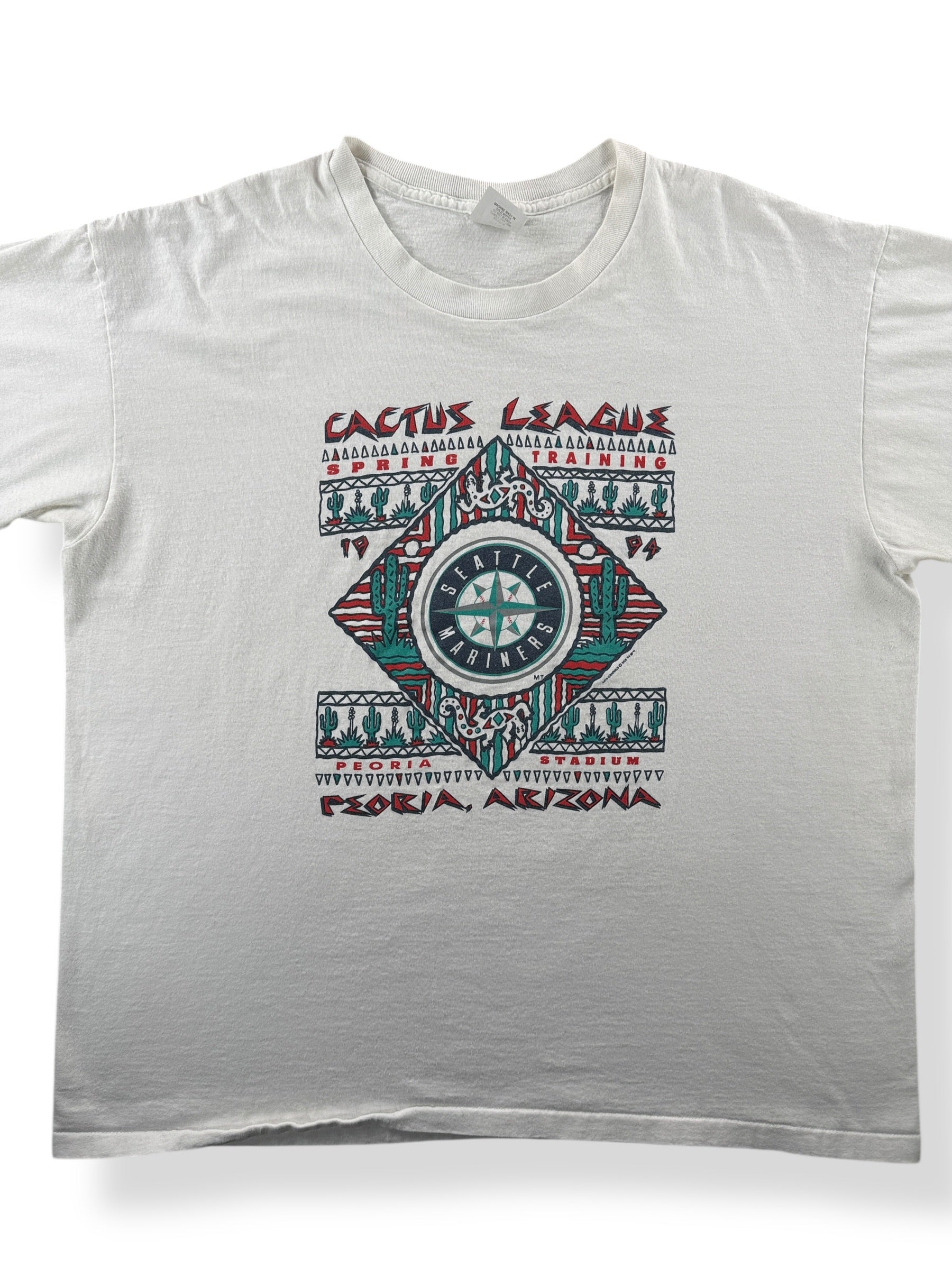 Front Close Up of Vintage Mariners Spring Training '94 Cactus League Tee SZ XXL (Fits XL)