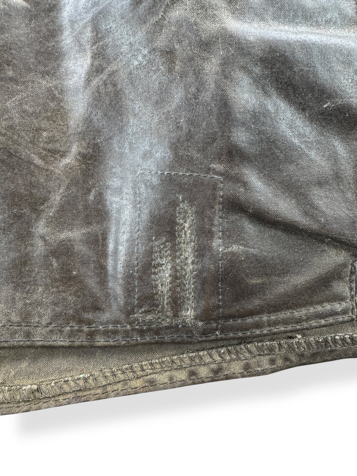 Repair on Vintage Filson Waxed Tin Cloth Jacket SZ XXXL