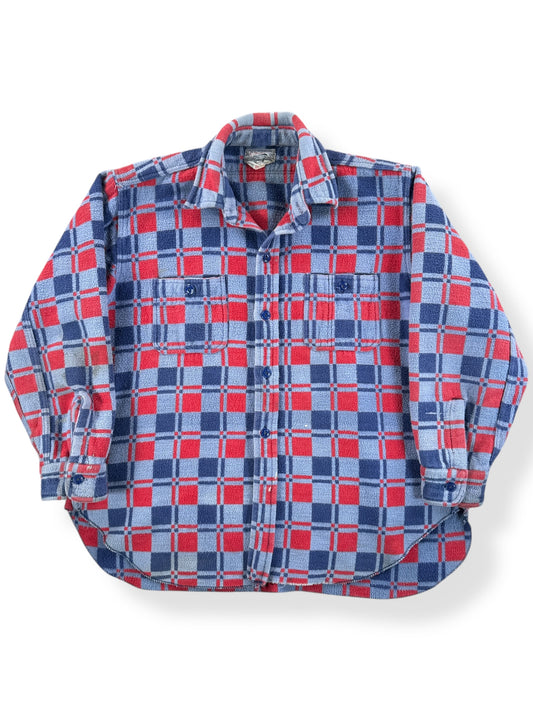 Front of Vintage Red & Blue Champion Cotton Camp Blanket Flannel SZ M