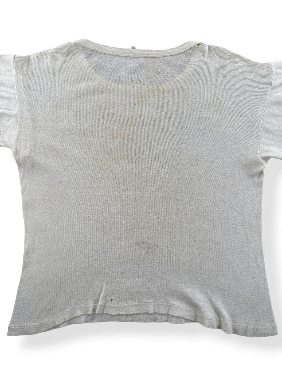 Close-up of back of Vintage 1940s US Navy Waterprint Tee SZ M