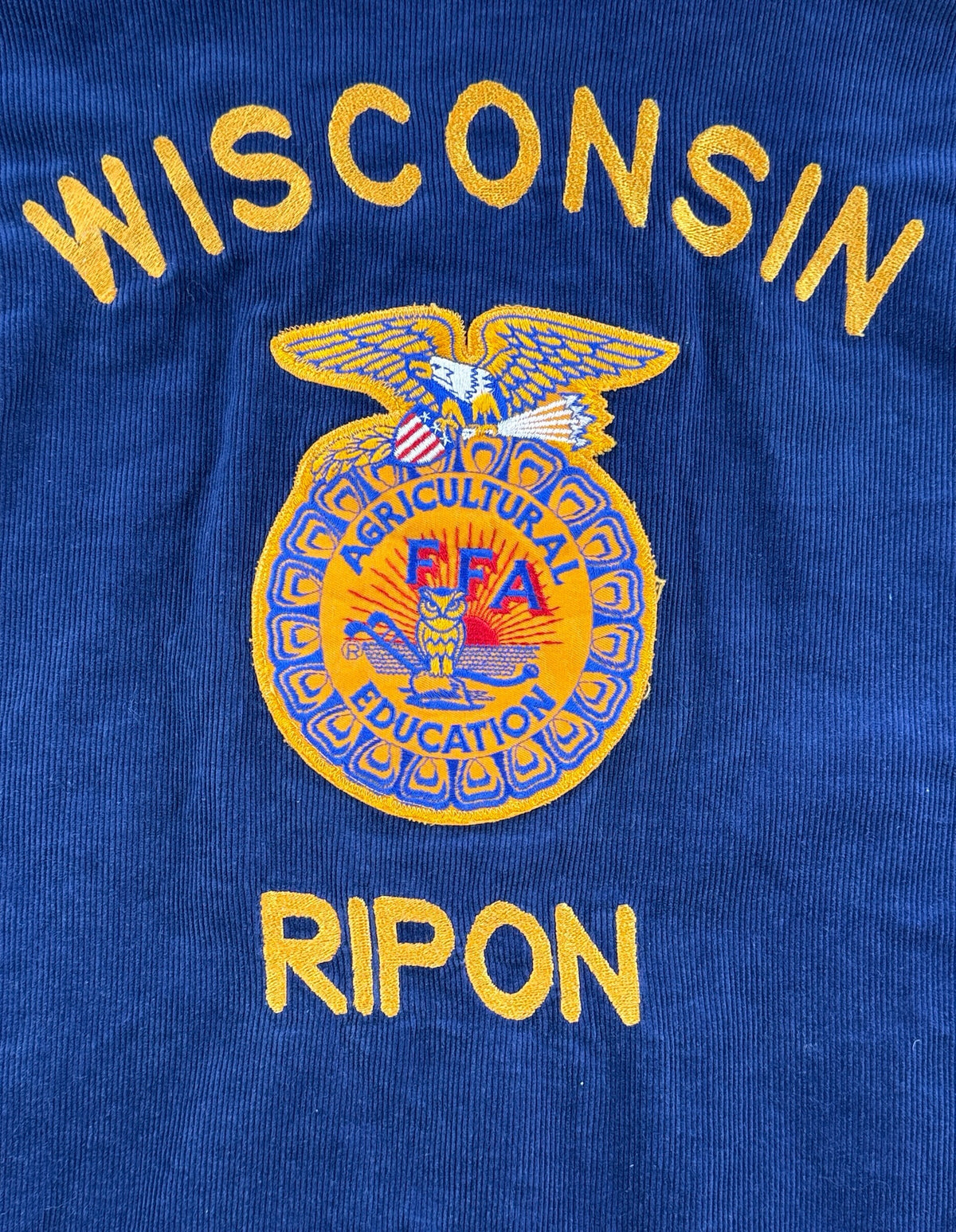 Back patch and chainstitching on Vintage 80s Wisconsin FFA Jacket SZ M