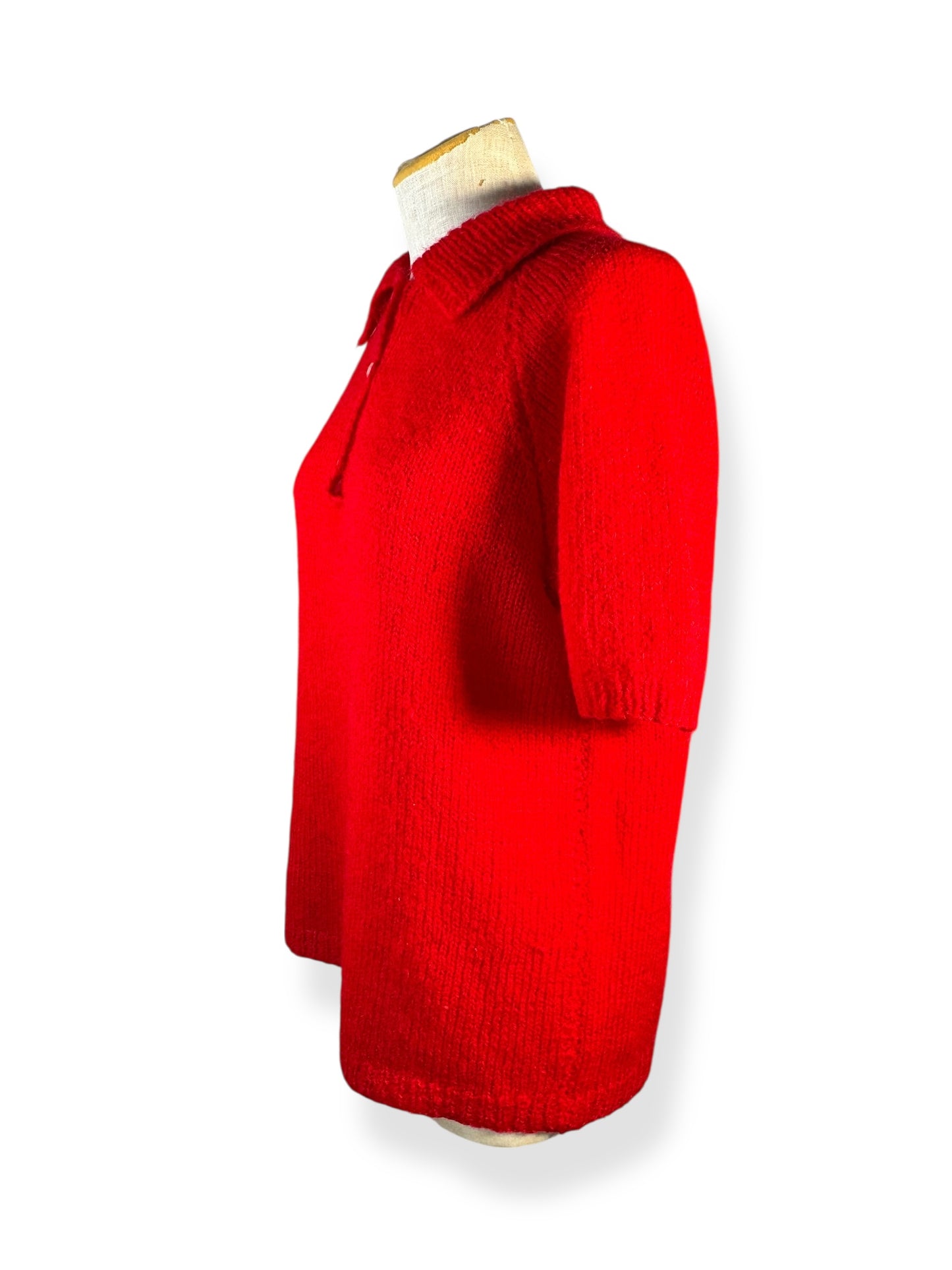 Side view of 1960s Red Mohair Sweater L