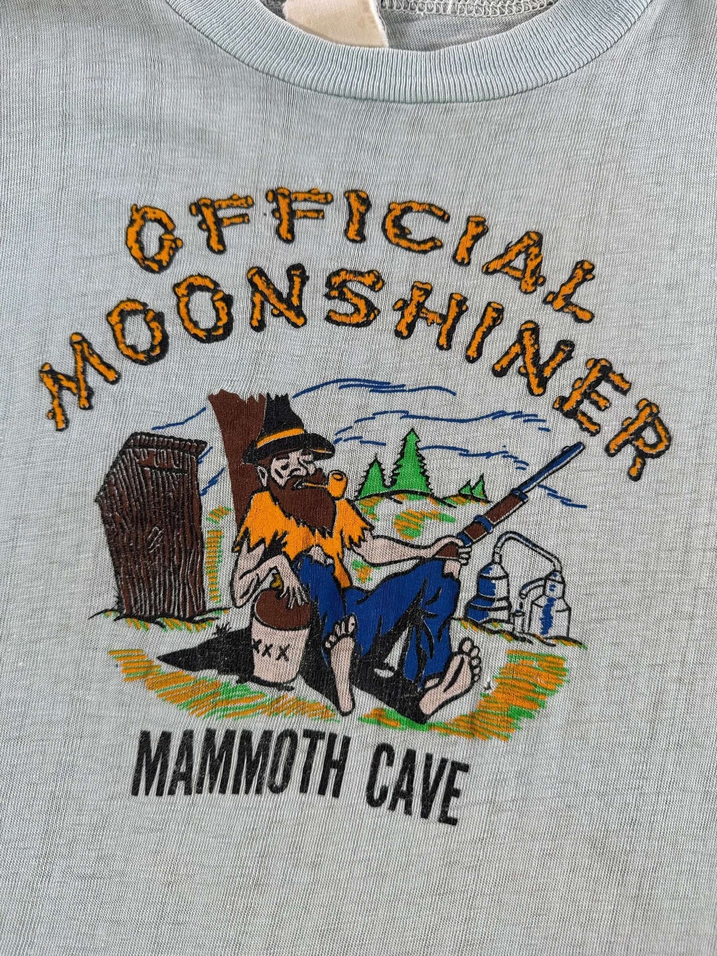 Graphic of Vintage Mammoth Cave Official Moonshiner Tee SZ XXS