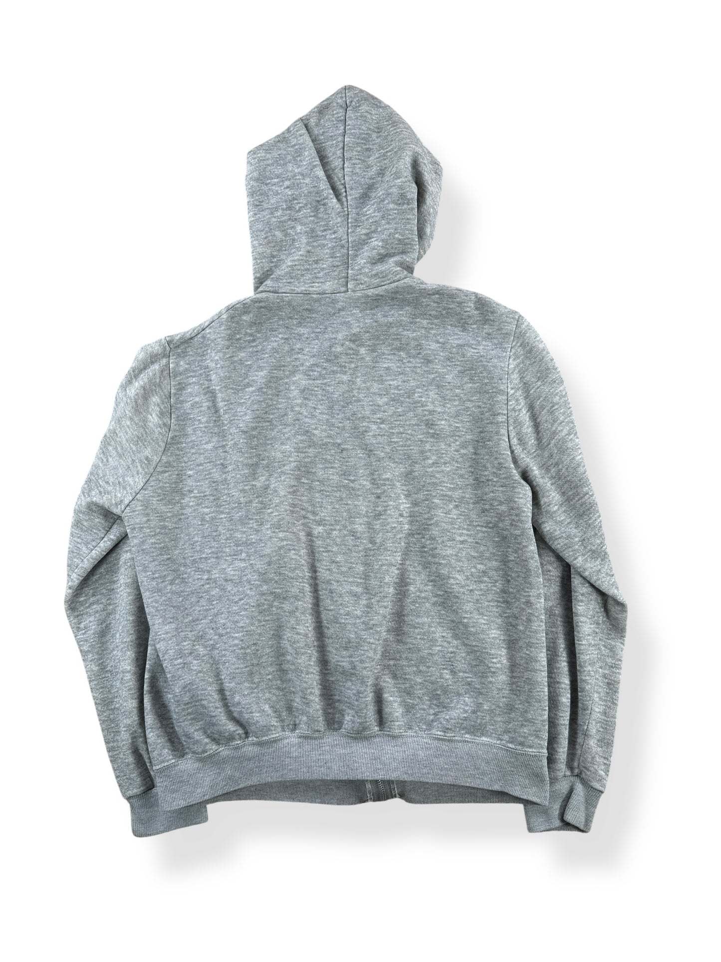 Back of Vintage Heather Grey Zip Up Hoodie SZ M