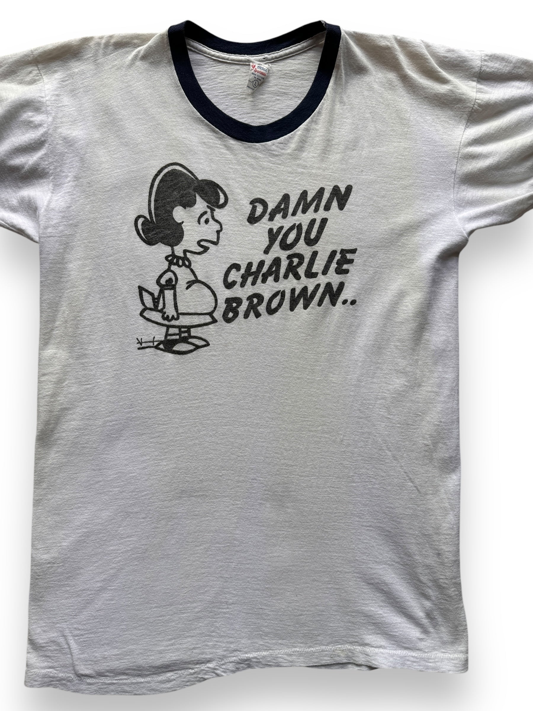 front close up of Vintage Charlie Brown Ringer Tee SZ M